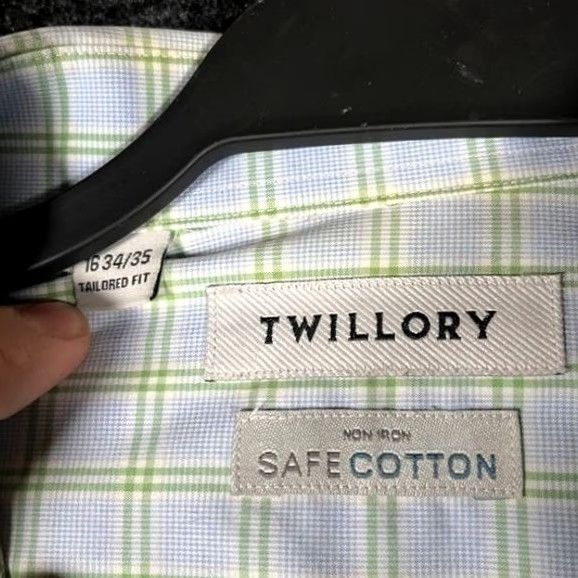 Vintage Twillory Mens Dress Shirt Blue Green Plaid Non-Iron Twill 16 Slim Button Collar Barrels Cuff Mens Size 16 Size 42R - 2 Thumbnail