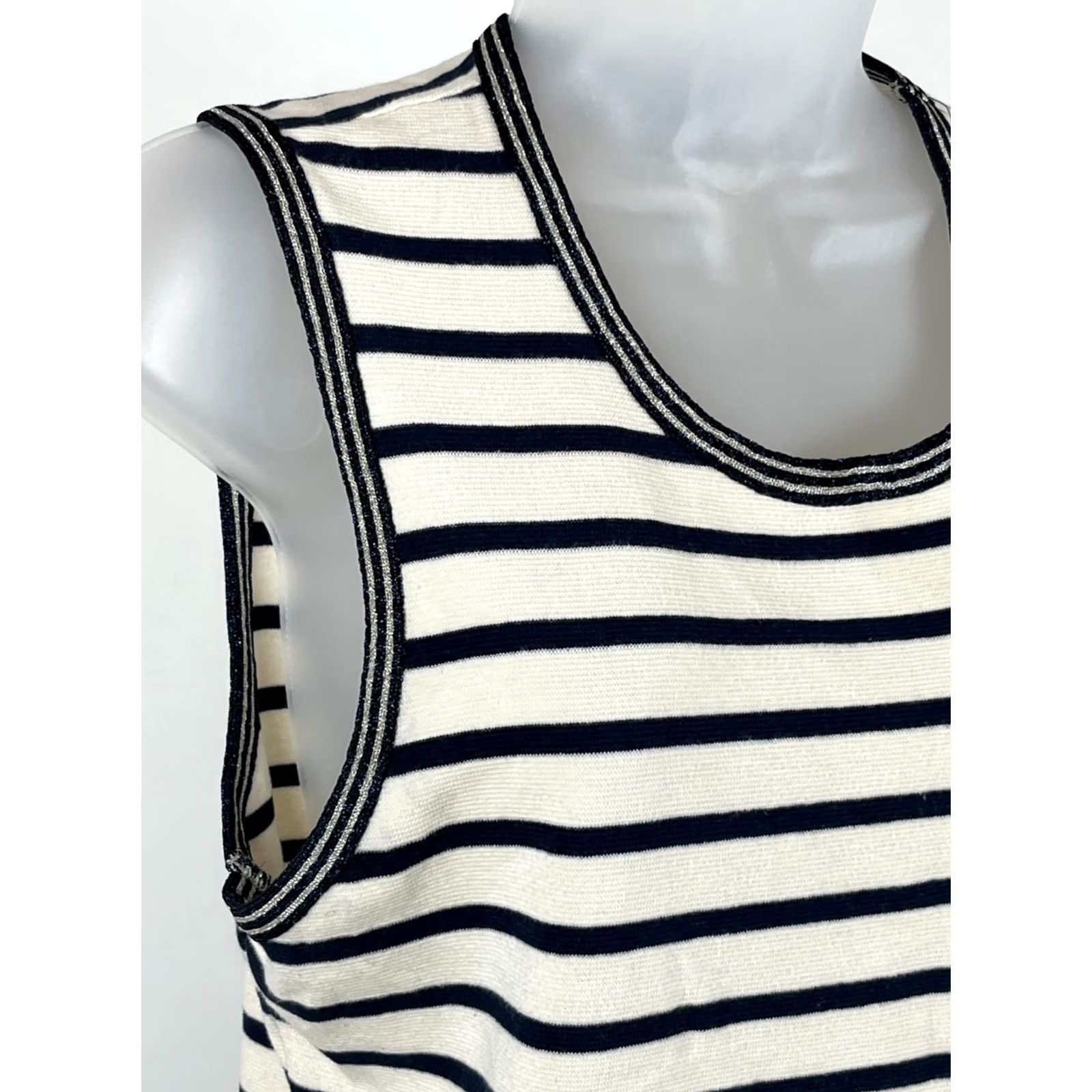 J.Crew J.CREW Women’s Large Navy White Striped Sleeveless Tank Top Stretch Regular Fit Tank/Top Size L / US 10 / IT 46 - 3 Thumbnail