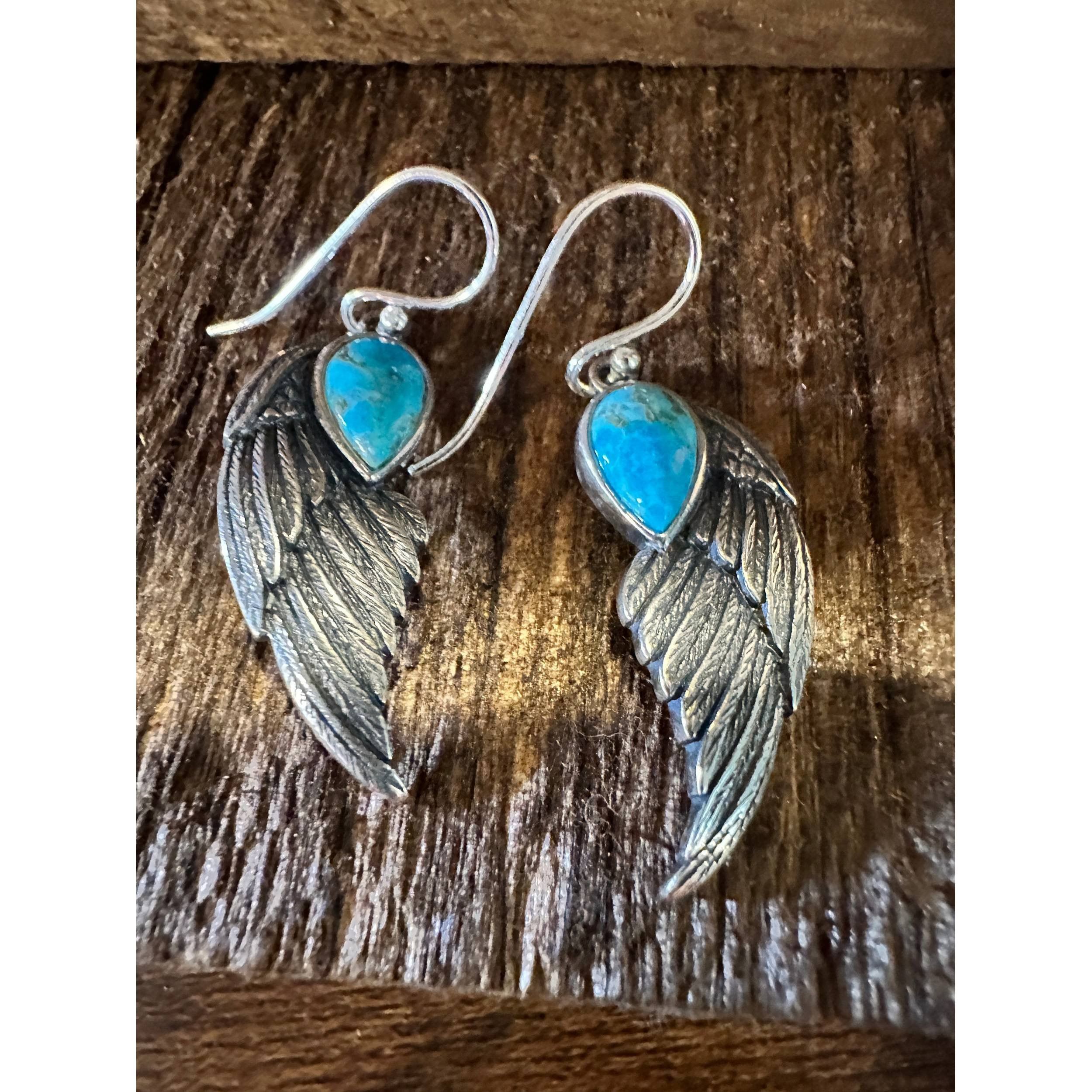 Other Navajo Eagle Wing Turquoise Earrings in Sterling Silver - Ha Size ONE SIZE - 7 Thumbnail