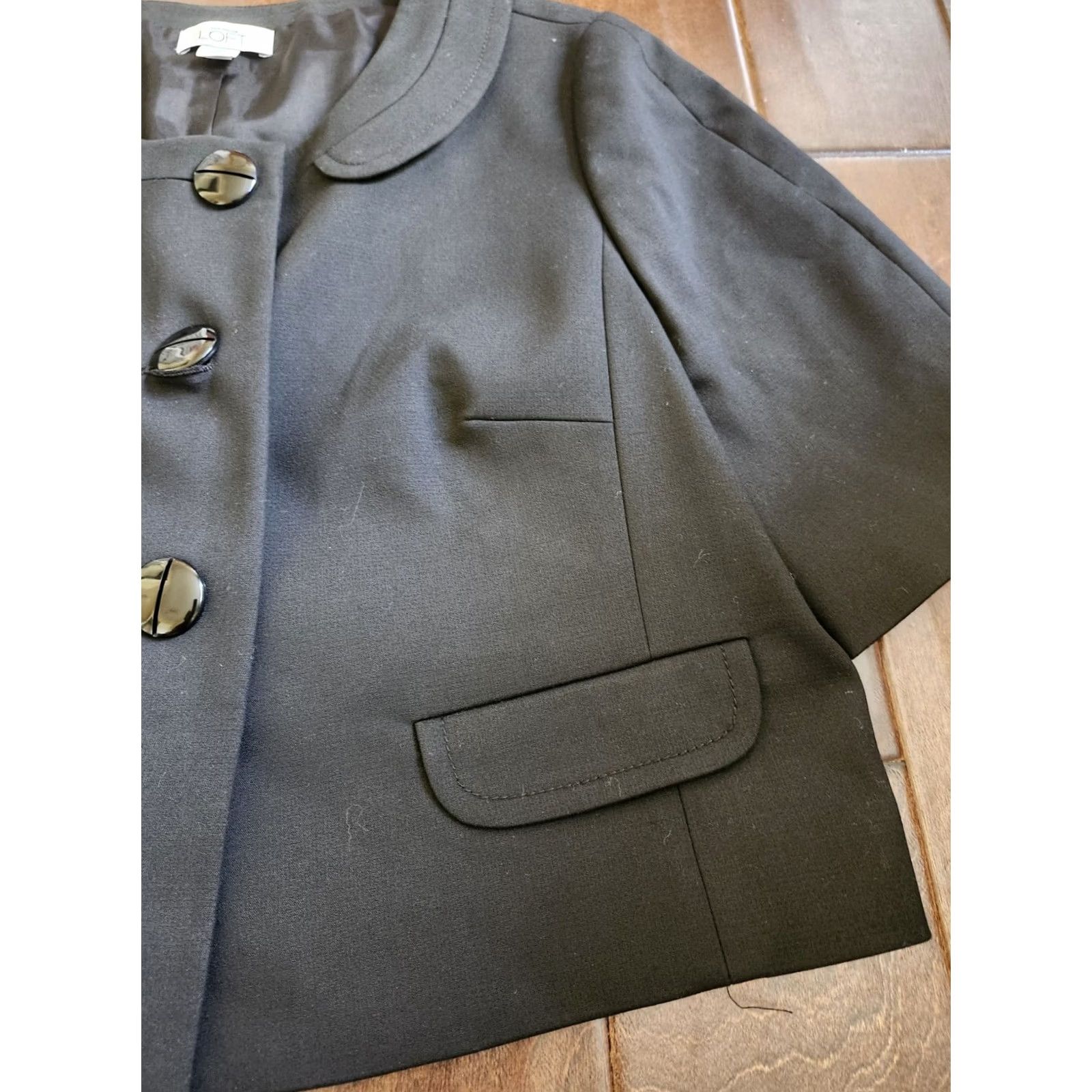 Loft LOFT Women Jacket Black Button Short Sleeve Lined 12 Regular Size 12 Formal Business Party/Cocktail Travel Size 34" / US 12 / IT 48 - 6 Thumbnail