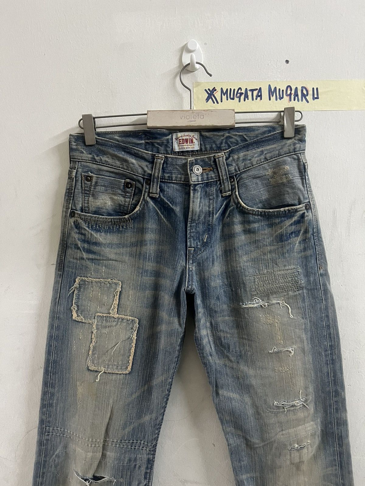 If Six Was Nine × Japanese Brand × Vintage THRASHED EDWIN XV DISTRESSED DENIM PANT Size US 29 - 2 Thumbnail