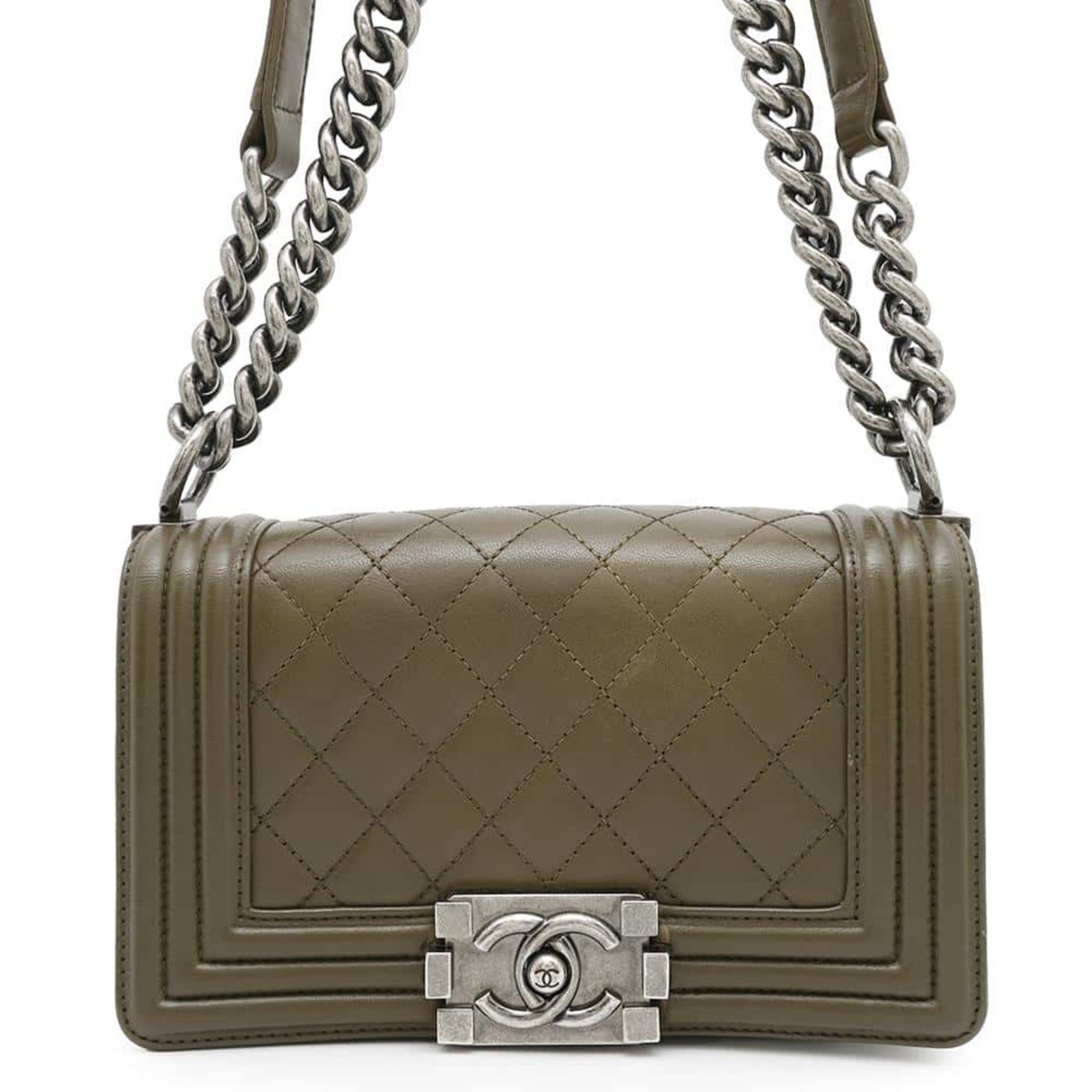 Chanel Chain Shoulder Bag Boy Small Matelasse Coco Mark Lambskin A67085 Boy Chanel in Beige, Women's