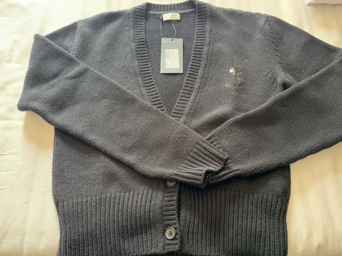 Saint Laurent Paris Saint Laurent Sequin Logo Knit Cardigan Size M / US 6-8 / IT 42-44 - 1 Thumbnail