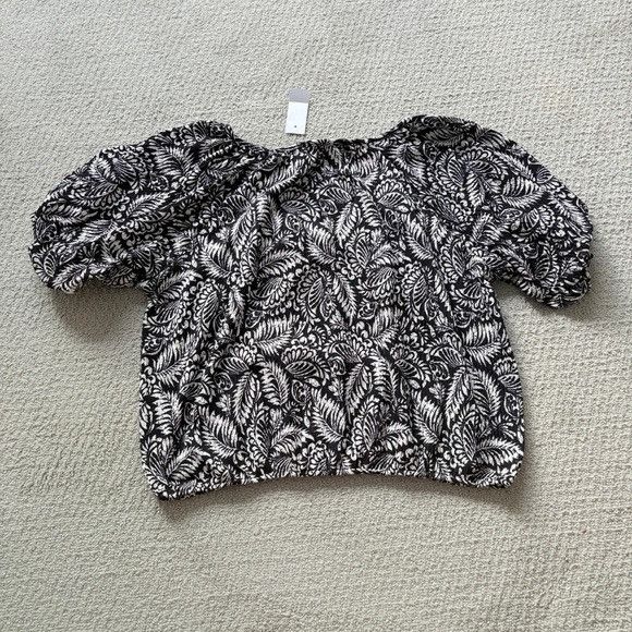 Loft New LOFT Womens Top Palm Crinkle Bubble Hem Blouse Black Whi Size M / US 6-8 / IT 42-44 - 6 Thumbnail