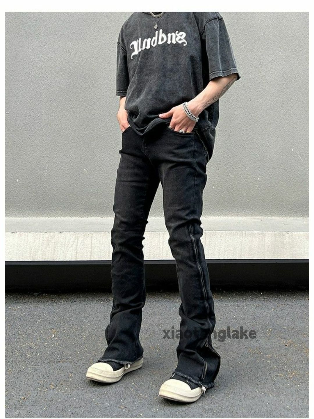 Jean × Vintage zipper washed faded damaged punk flared jeans Size US 30 / EU 46 - 4 Thumbnail