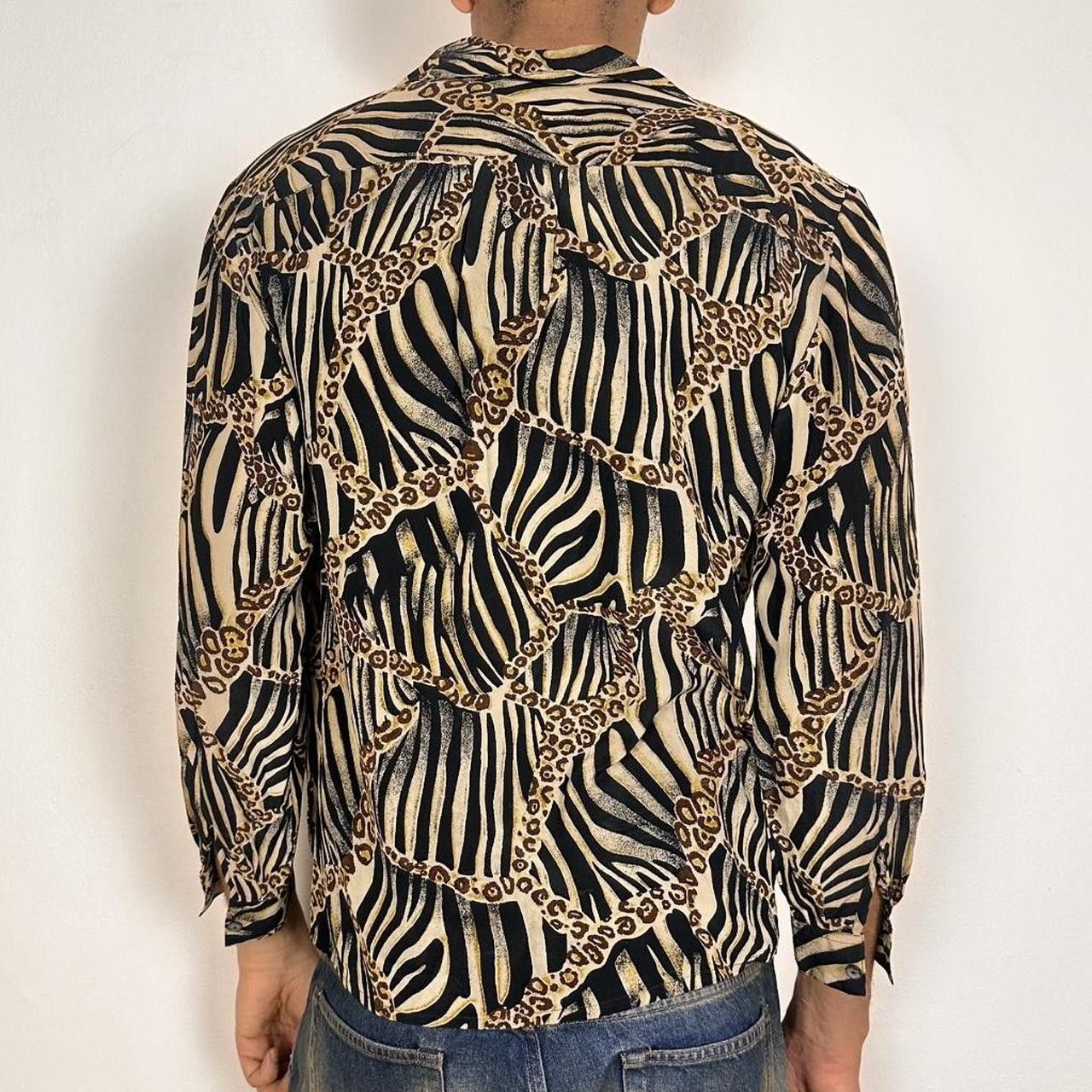 Other Vintage Black Animal Print Silk Shirt - Large Size L / US 10 / IT 46 - 3 Thumbnail