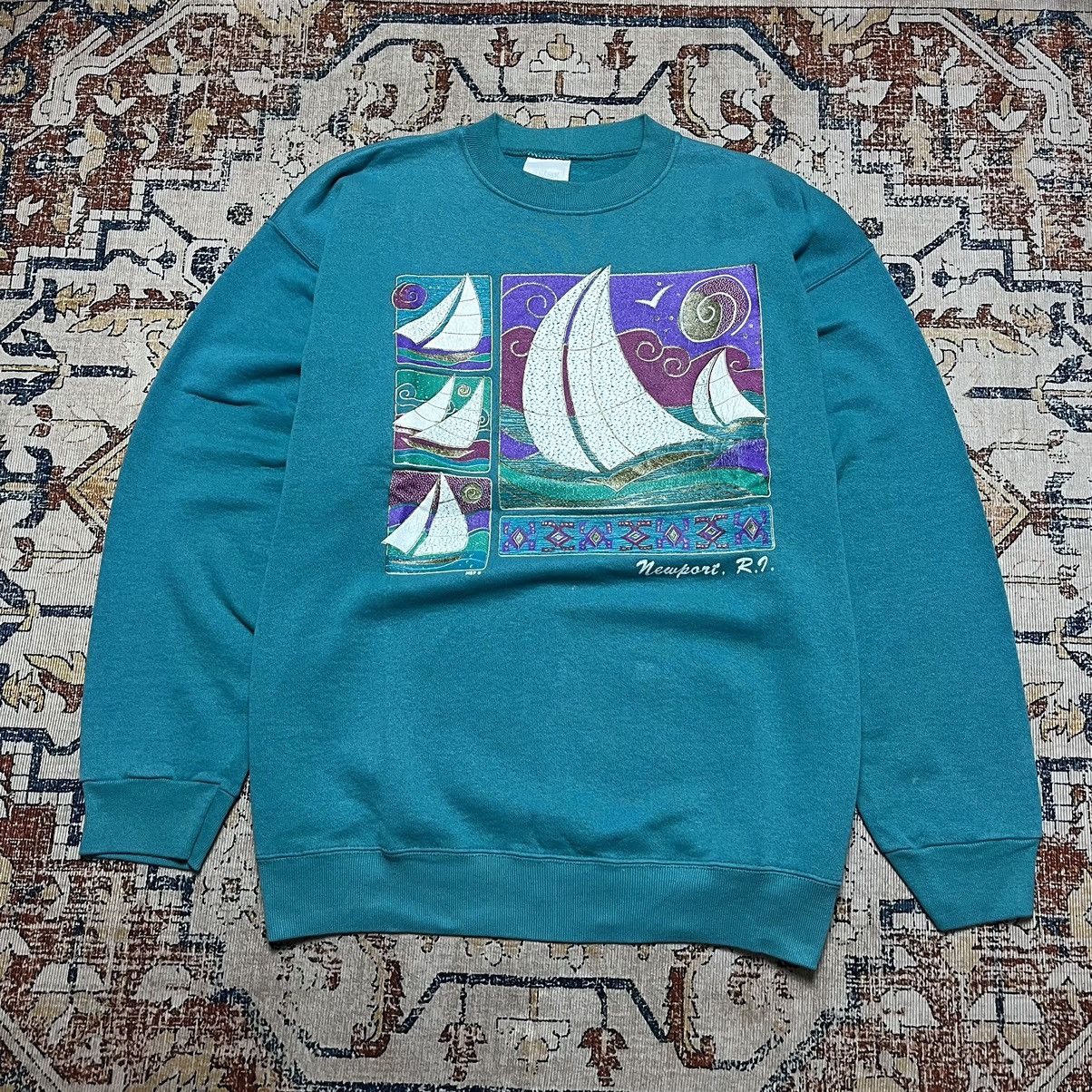 Tultex × Vintage VintageTultex 90's Sail Boat Blue Green Size US XL / EU 56 / 4 - 1 Thumbnail