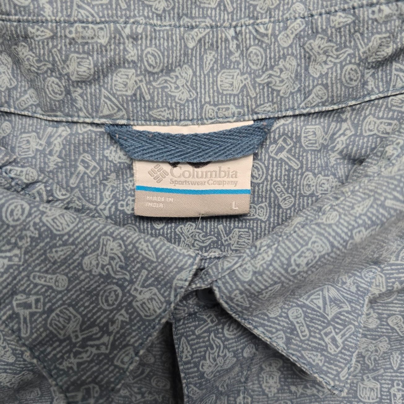 Columbia Columbia Shirt Blue L Short Sleeve Camping Print Button Up Size US L / EU 52-54 / 3 - 5 Thumbnail