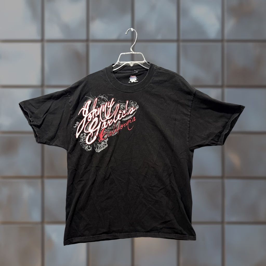 Hanes VINTAGE Johnny Garlic’s California Pasta Grill Grunge Y2K Black Short Sleeve T-Shirt XL Mens Hanes XL Black Grunge Y2K T-Shirt Size US XL / EU 56 / 4 - 1 Thumbnail