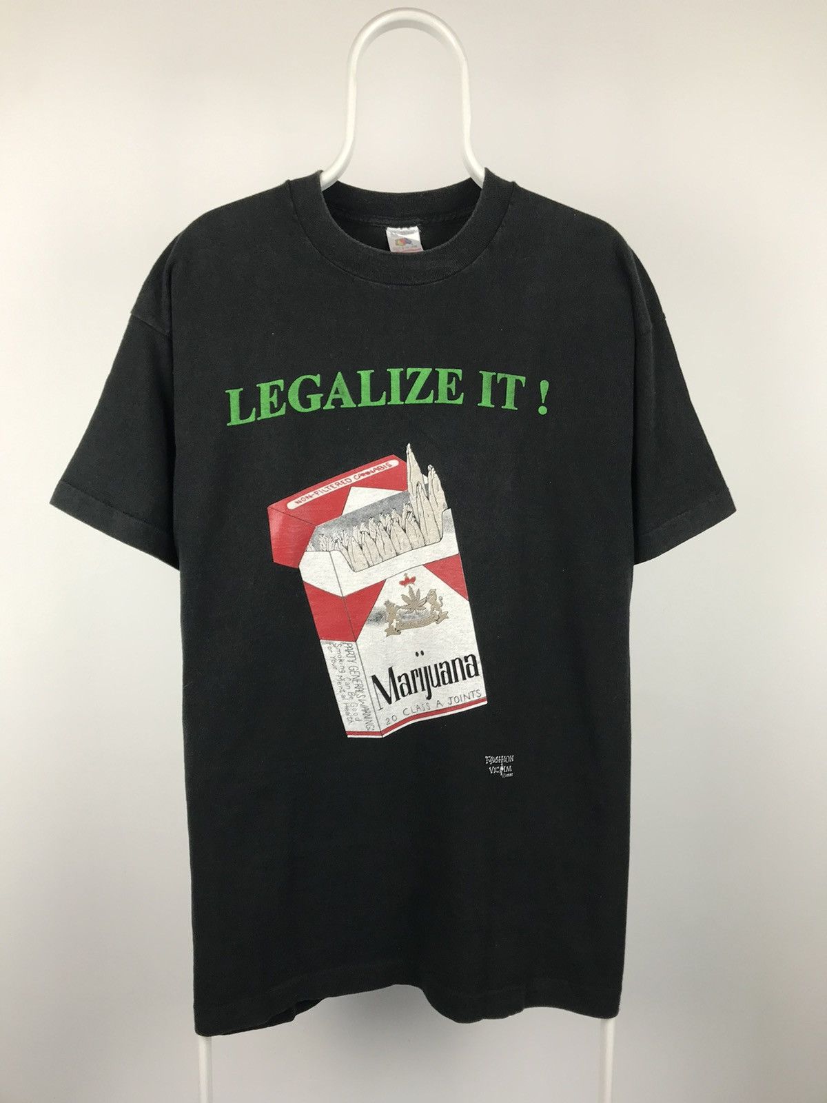 image of Vintage Fashion Victim Legalize It 1992 Graphic Tshirt in Black, Men's (Size XL)