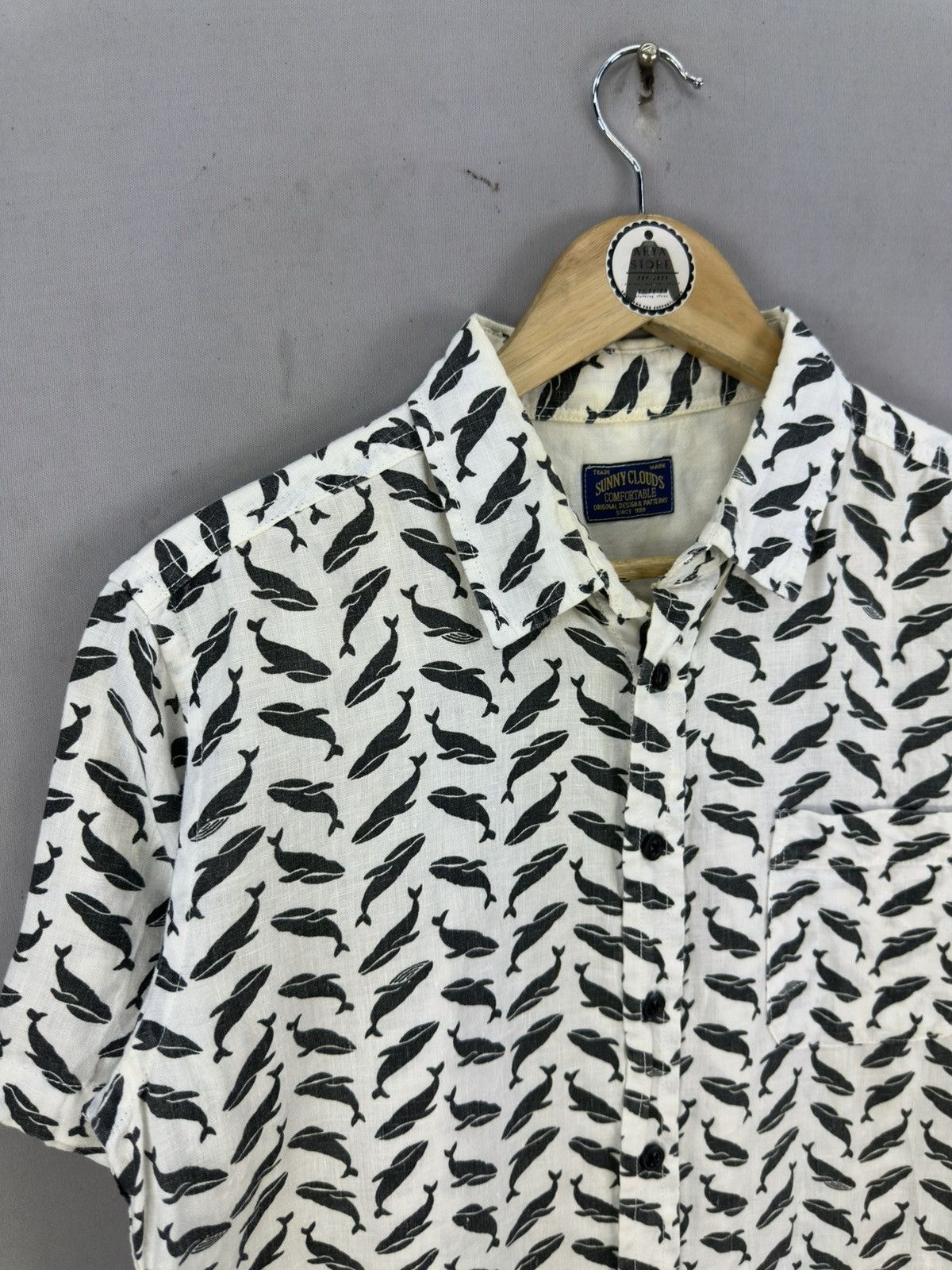 Japanese Brand Sunny Clouds Whale Motive Linen Shirt Short Sleeve Size US M / EU 48-50 / 2 - 2 Thumbnail