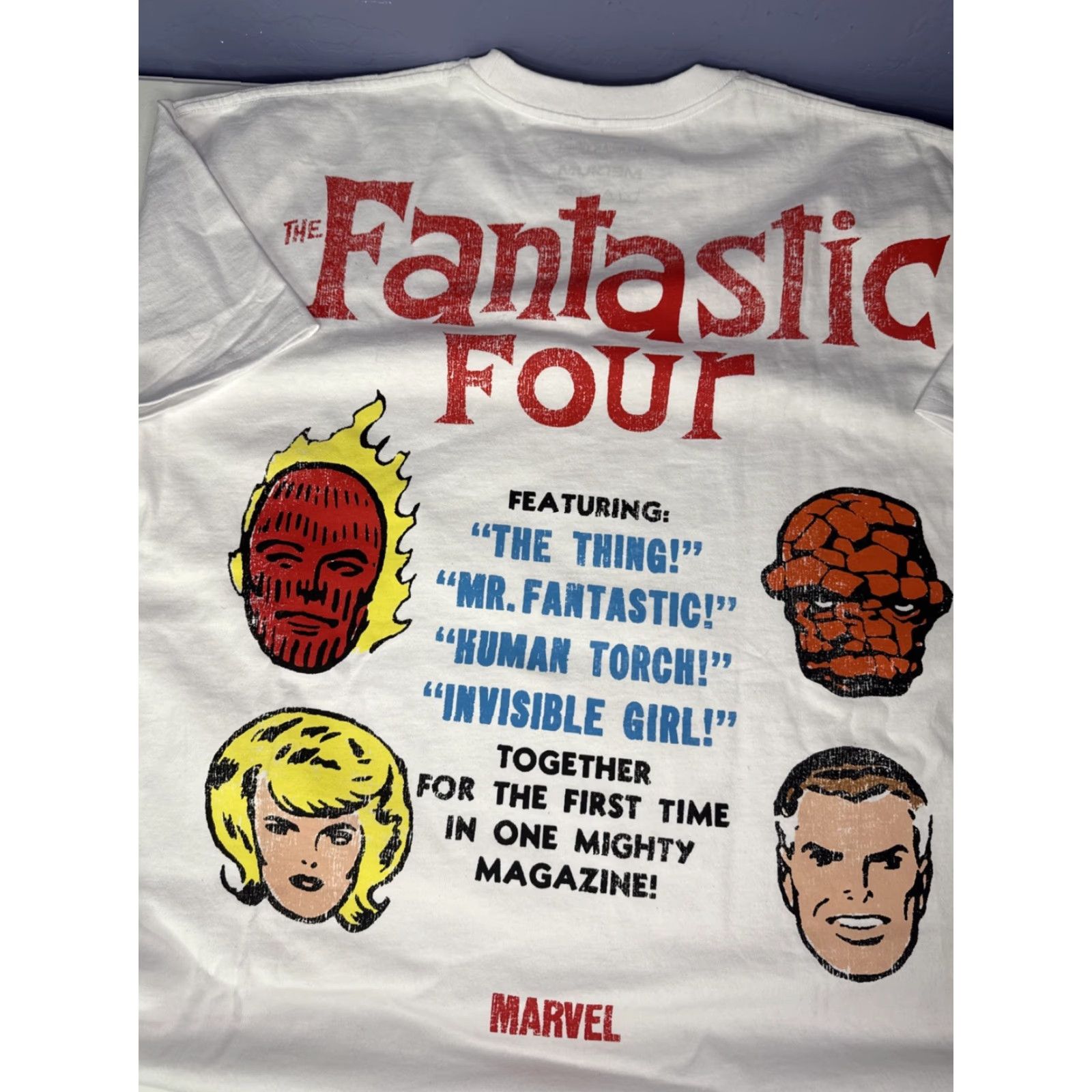 Vintage American Thrift Fantastic 4 Four Front & Back Print Retro T Shirt Tee Sz M White Men M Shirt Size US M / EU 48-50 / 2 - 7 Thumbnail
