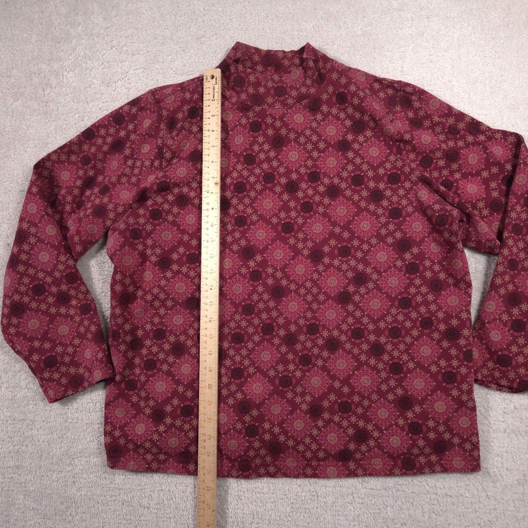 Croft & Barrow Croft & Barrow Shirt Womens 2X Red Geometric Mock Neck Long Sleeve Stretch Top Size XXL / US 16-18 / IT 52-54 - 4 Thumbnail