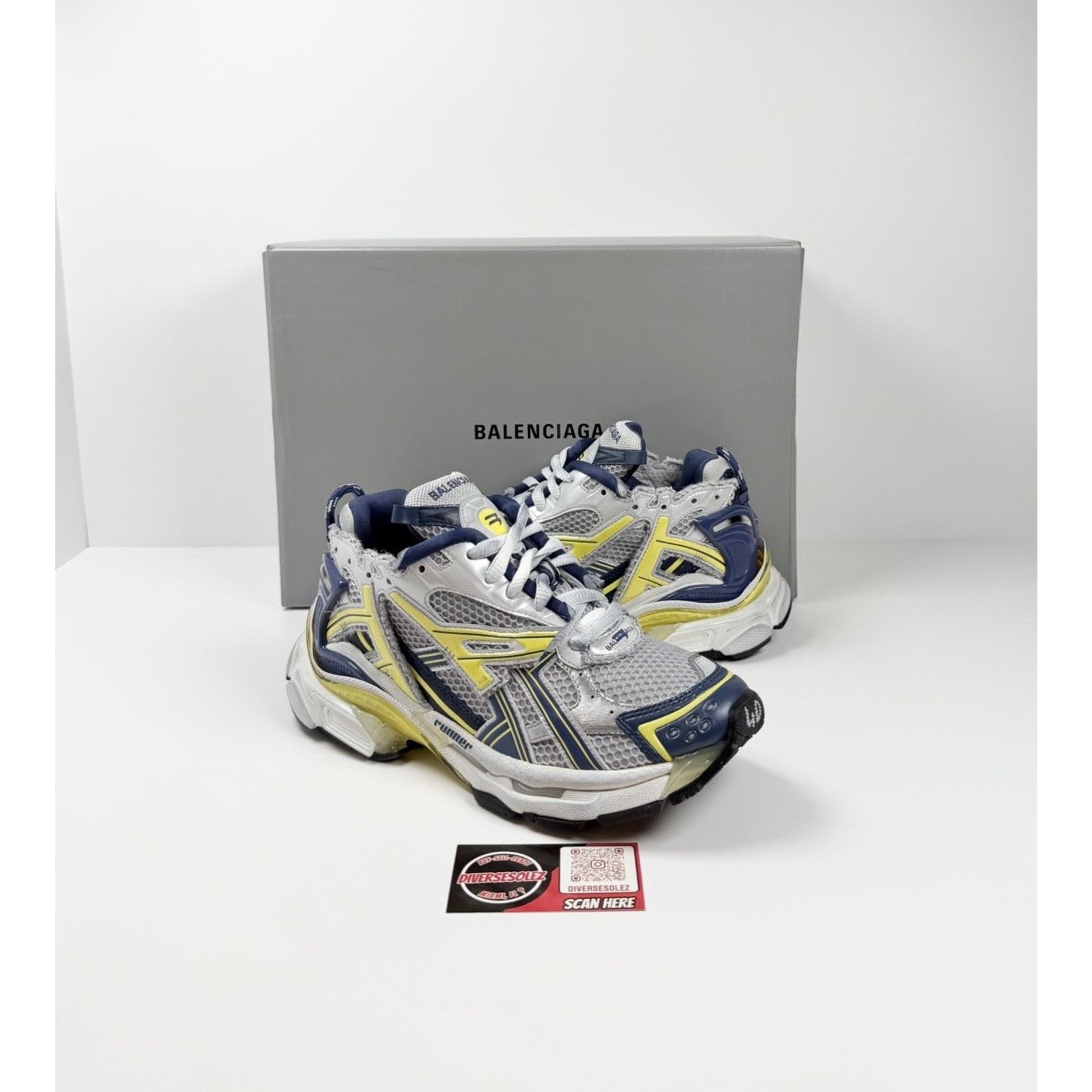 Balenciaga Size 40EU/7US - Balenciaga Runner Grey Blue Yellow NEW! Size US 7 / EU 40 - 1 Thumbnail