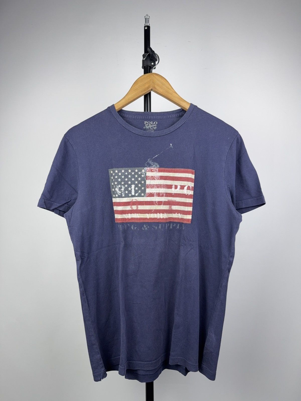 Polo Ralph Lauren 90s Polo Ralph Lauren Flag Logo Tee Navy USA Graphic Vintage Size US M / EU 48-50 / 2 - 1 Thumbnail
