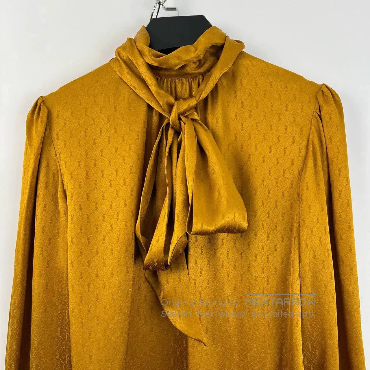Saint Laurent Paris Saint Laurent Gold Monogram Silk Blouse. Size XXS / US 00 / IT 34 - 4 Thumbnail