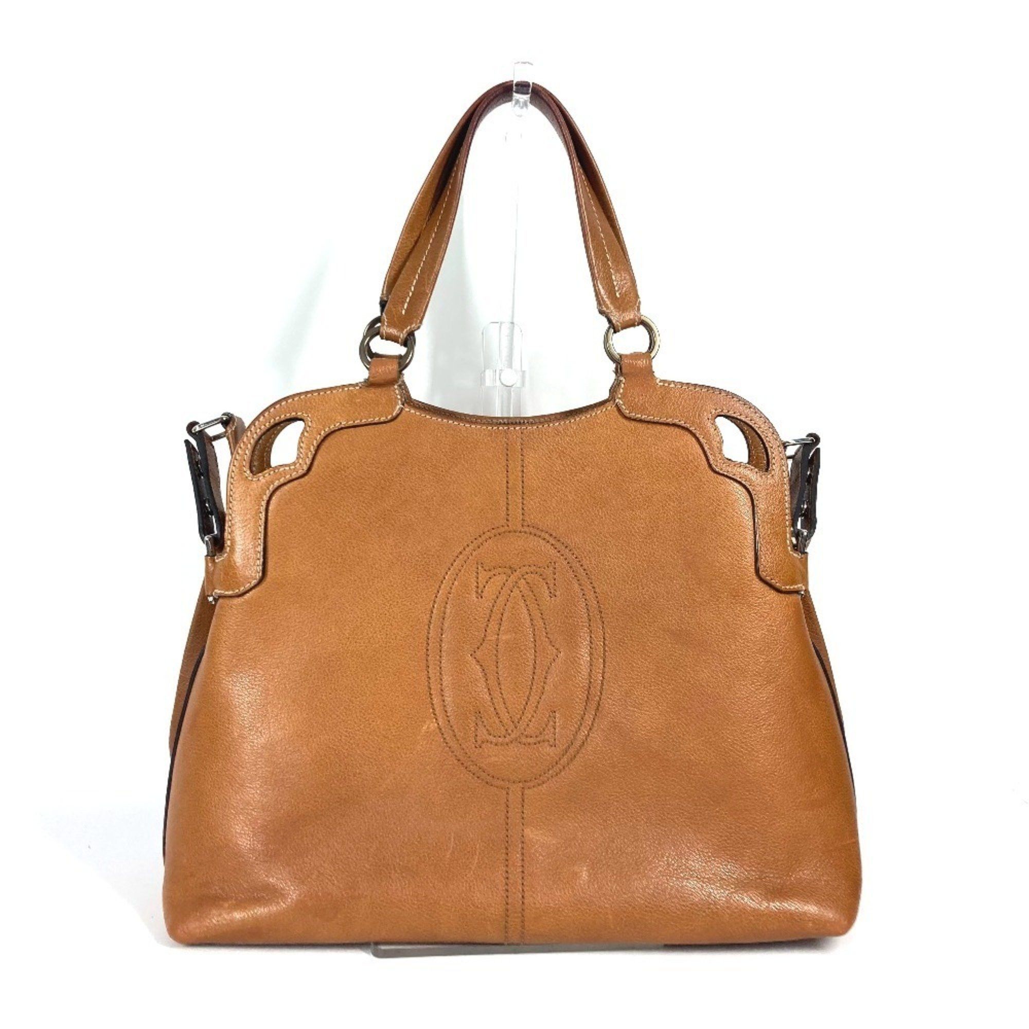 Cartier Must Line Logo 2Way Bag Tote Shoulder Handbag Leather Men's Women's Beige