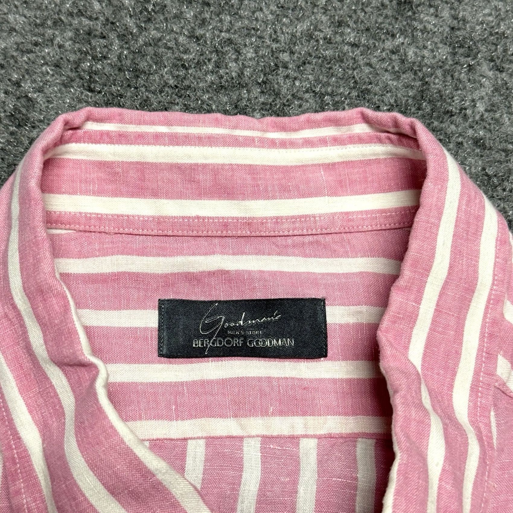 Bergdorf Goodman BERGDORF GOODMAN Shirt Mens 2XL Pink White Striped 100% Linen Italy Lightweight Vintage: No Size US XXL / EU 58 / 5 - 3 Thumbnail