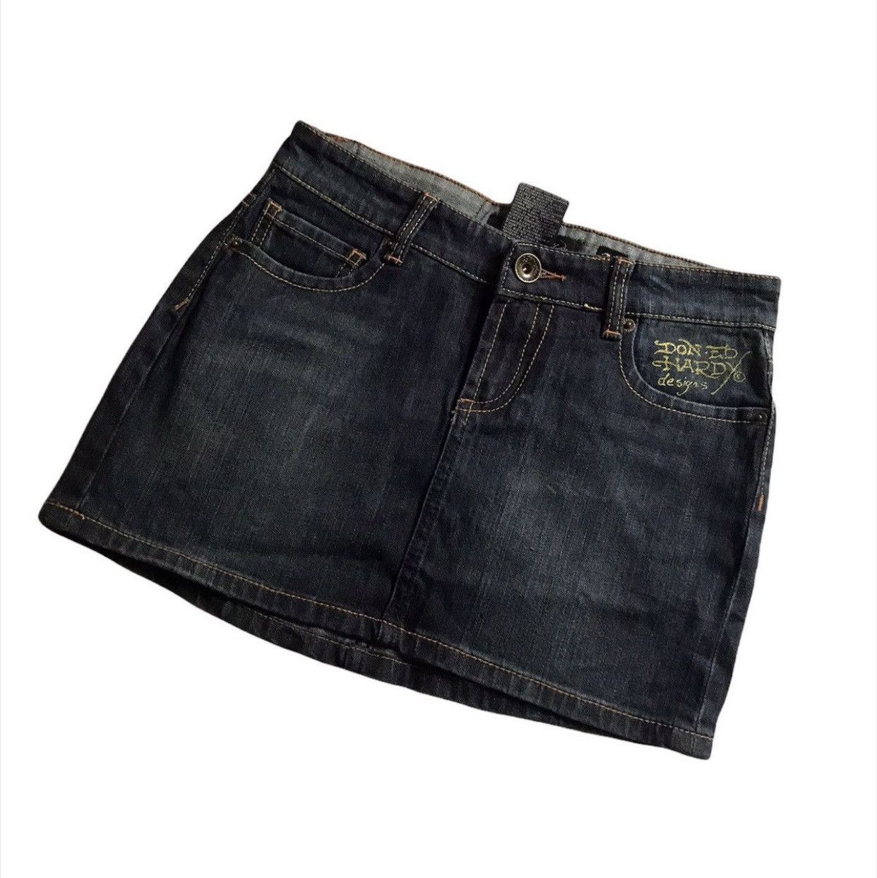 Ed Hardy × Japanese Brand Ed Hardy Spellout Denim Skirt Size 27" / US 4 / IT 40 - 3 Thumbnail