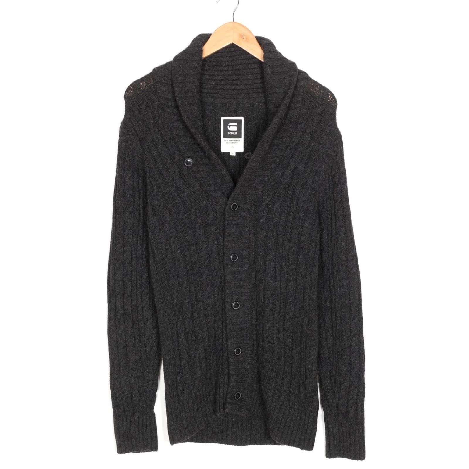 G-Star G-STAR HIGGING CARDIGAN KNIT Cable Wool Blend Sweater Men M Shawl Neck Cardigan Mens Grey Wool Blend Cable-Knit VS VR3507 Size US M / EU 48-50 / 2 - 2 Thumbnail