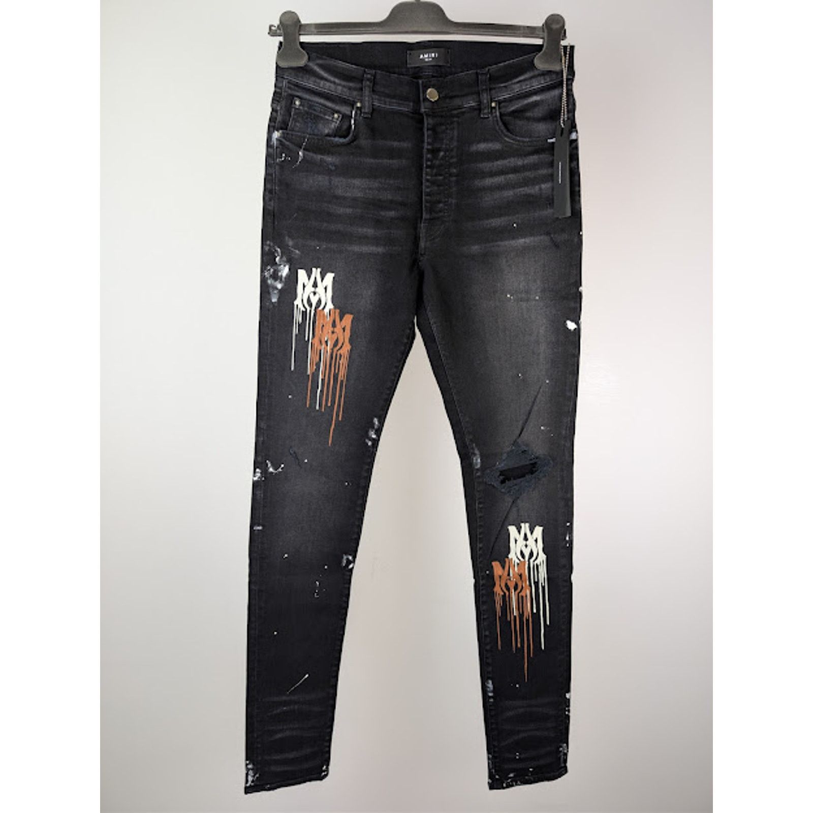Amiri o1rshd1 MA Drip Skinny Denim Jeans in Aged Black Size US 31 - 10 Thumbnail