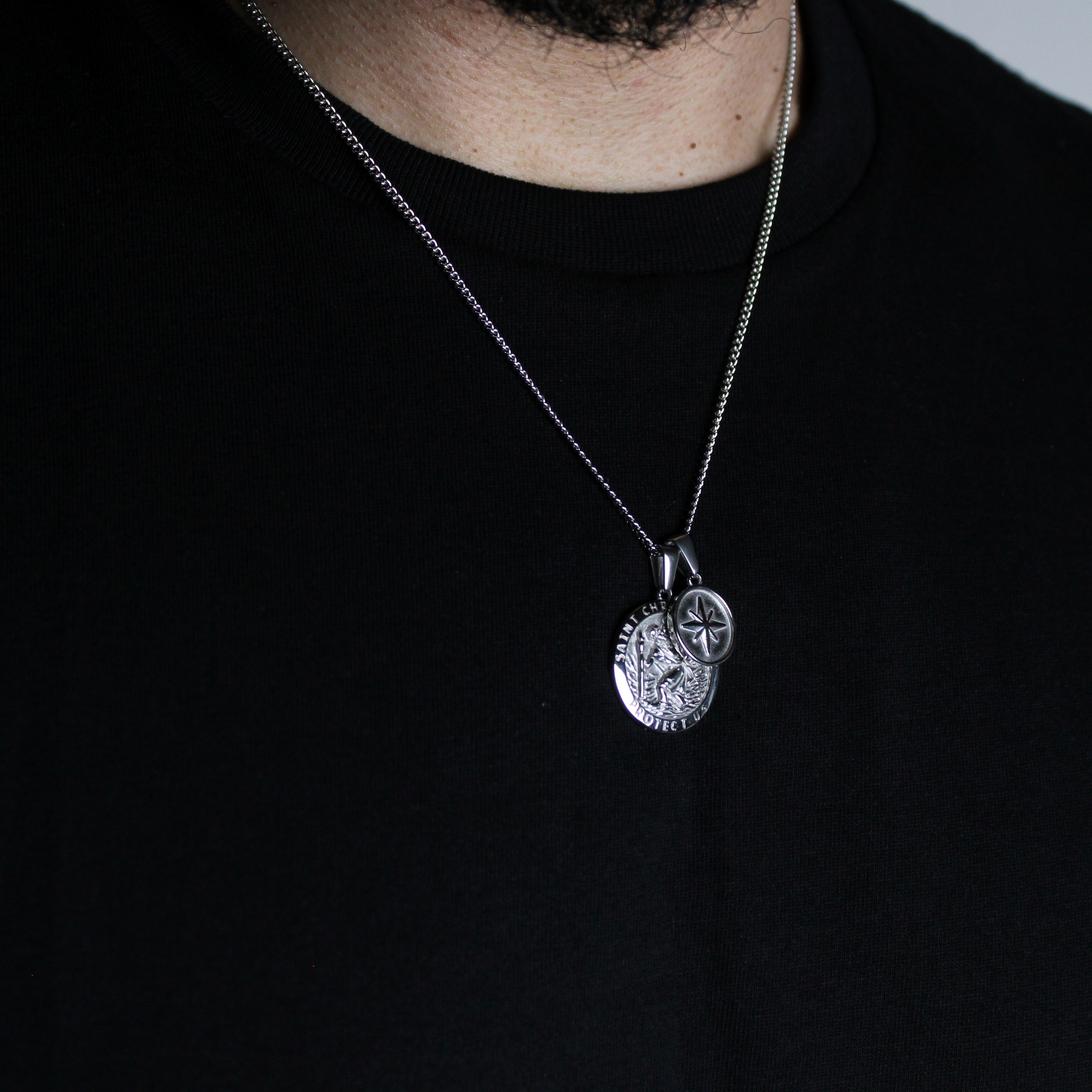 Jewelry Silver Saint Christopher & North Star Pendant Necklace Set Size ONE SIZE - 3 Thumbnail