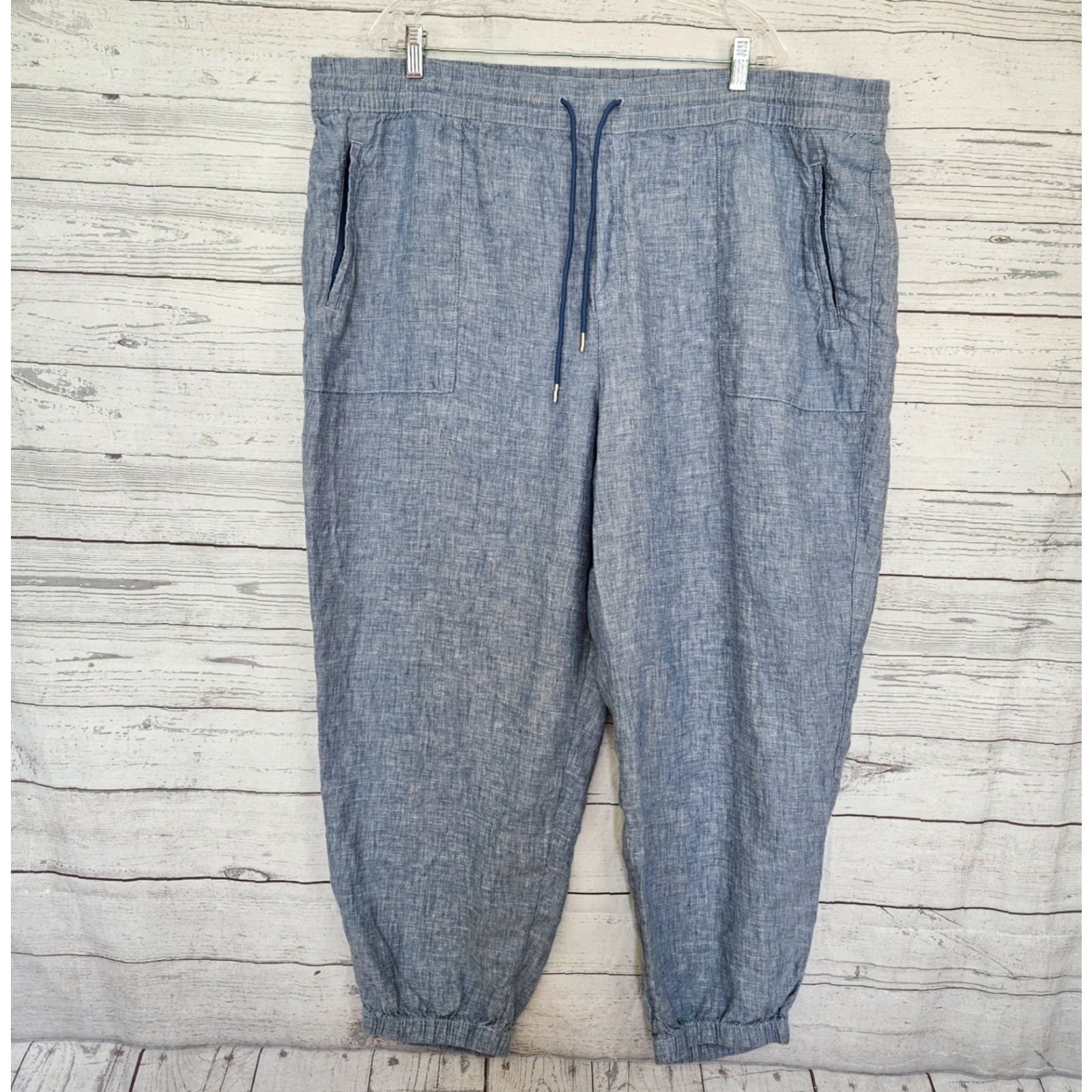 Athleta Athleta Womens Retreat Linen Jogger Plus 24 Blue Pockets High Rise Pants Kid? No Size 42" / US 20 - 2 Thumbnail