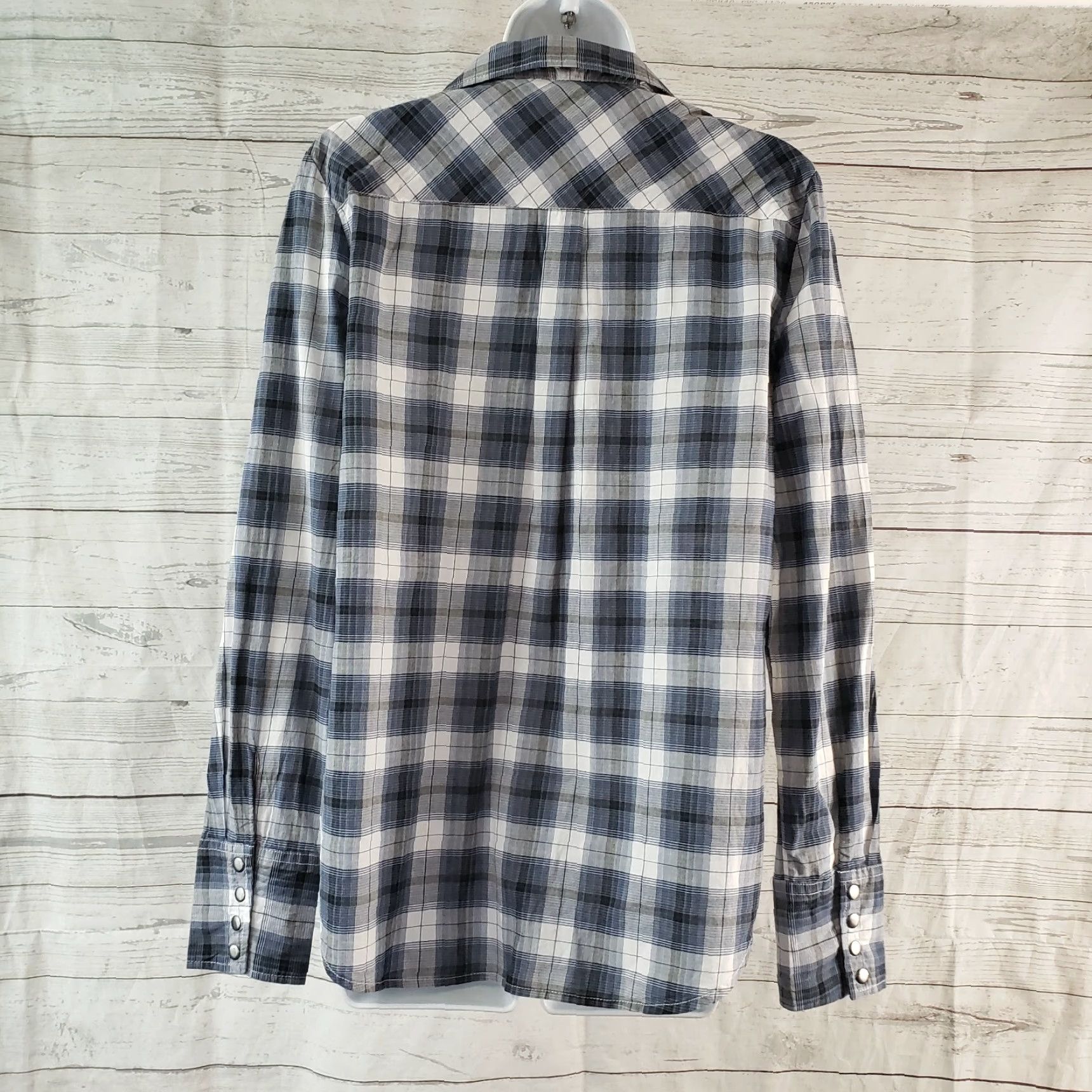 Roper Roper Womens Shirt M Blue Gray Plaid Snaps Studded Long Sleeve Button-Up Casual Womens Size M / US 6-8 / IT 42-44 - 4 Thumbnail