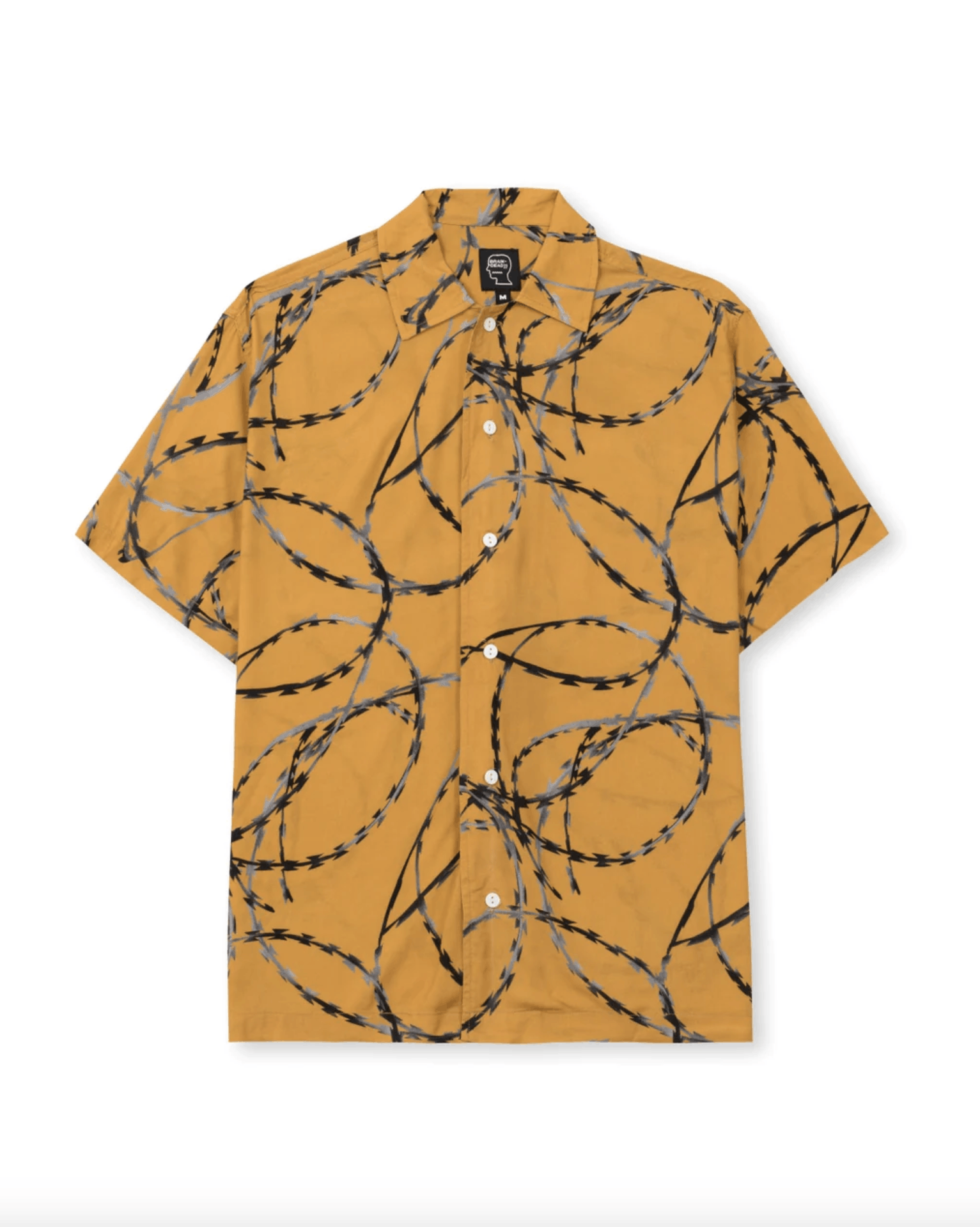 image of $160 New Brain Dead Razorwire Rayon Button Shirt in Orange, Men's (Size Small)