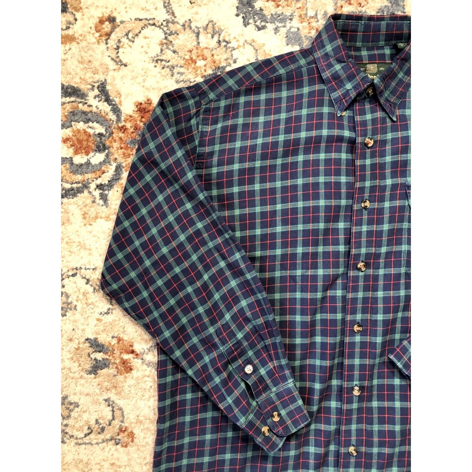 Orvis VINTAGE Orvis Shirt Plaid Flannel Button-Down Long Sleeve Mens Large Blue Green, Cotton Wool, Pocket, 1856, Casual Size US L / EU 52-54 / 3 - 3 Thumbnail