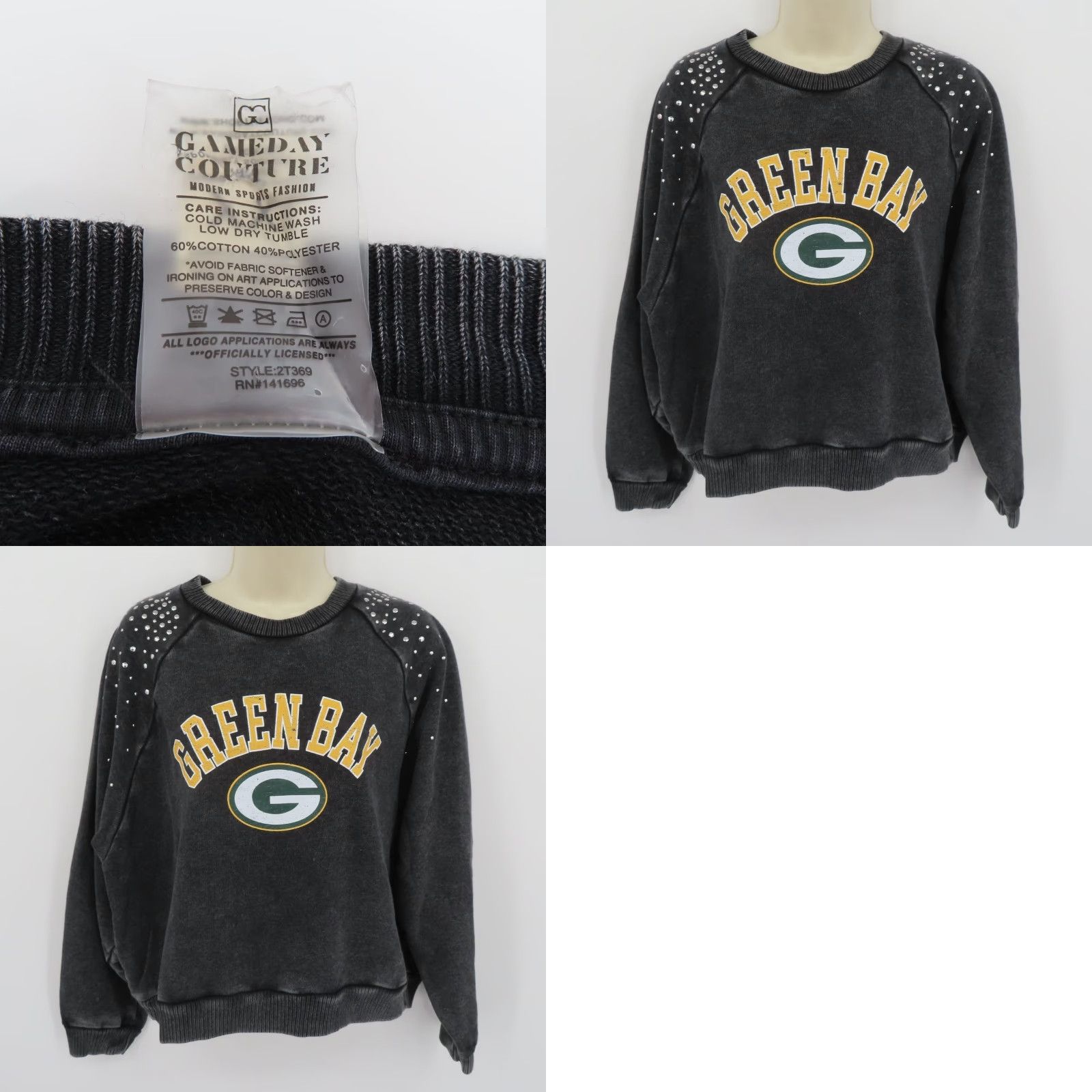 Vintage Gameday Couture Sweatshirt Women XXL Gray Green Bay Packers Silver Studded Cropped Long Sleeve Pullover Size XXL / US 16-18 / IT 52-54 - 8 Thumbnail