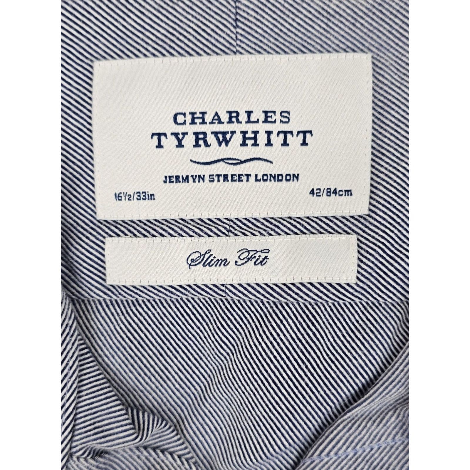 Charles Tyrwhitt Charles Tyrwhitt Slim Fit Button Striped Shirt Men L Blue Dress Shirt Sleeve Long Pattern Striped Non-Iron Chest 46 in Adults Mens Size 42R - 3 Thumbnail