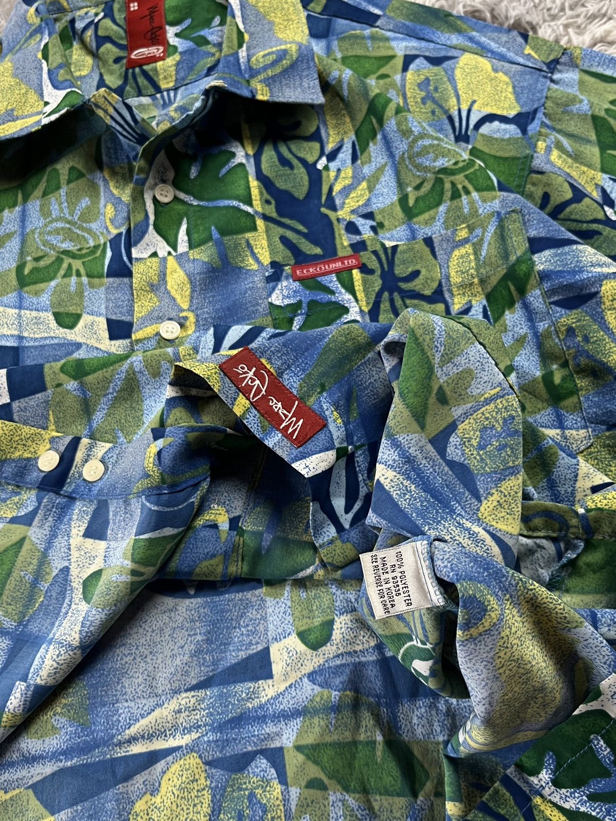 Ecko Unltd. Vintage 90’s Marc Ecko Men‘s Blue & Green Hawaiian Shirt Size US XXL / EU 58 / 5 - 6 Thumbnail