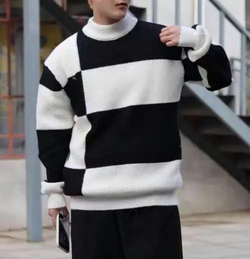 VIBE Black White Patchwork Color Knitted Pullover Sweatshirt Size US M / EU 48-50 / 2 - 3 Thumbnail