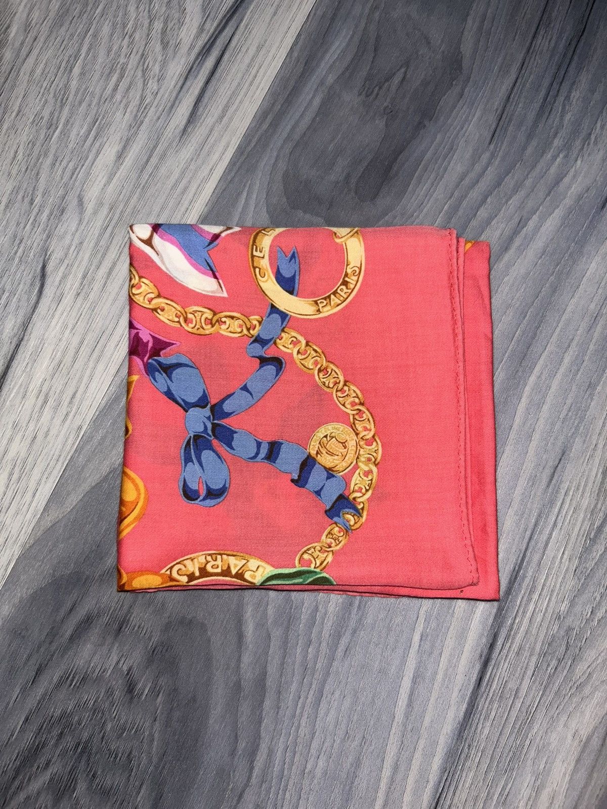 Celine Vintage Celine Pink Cotton Handkerchief w/ Chains & Ribbons Size ONE SIZE - 2 Thumbnail