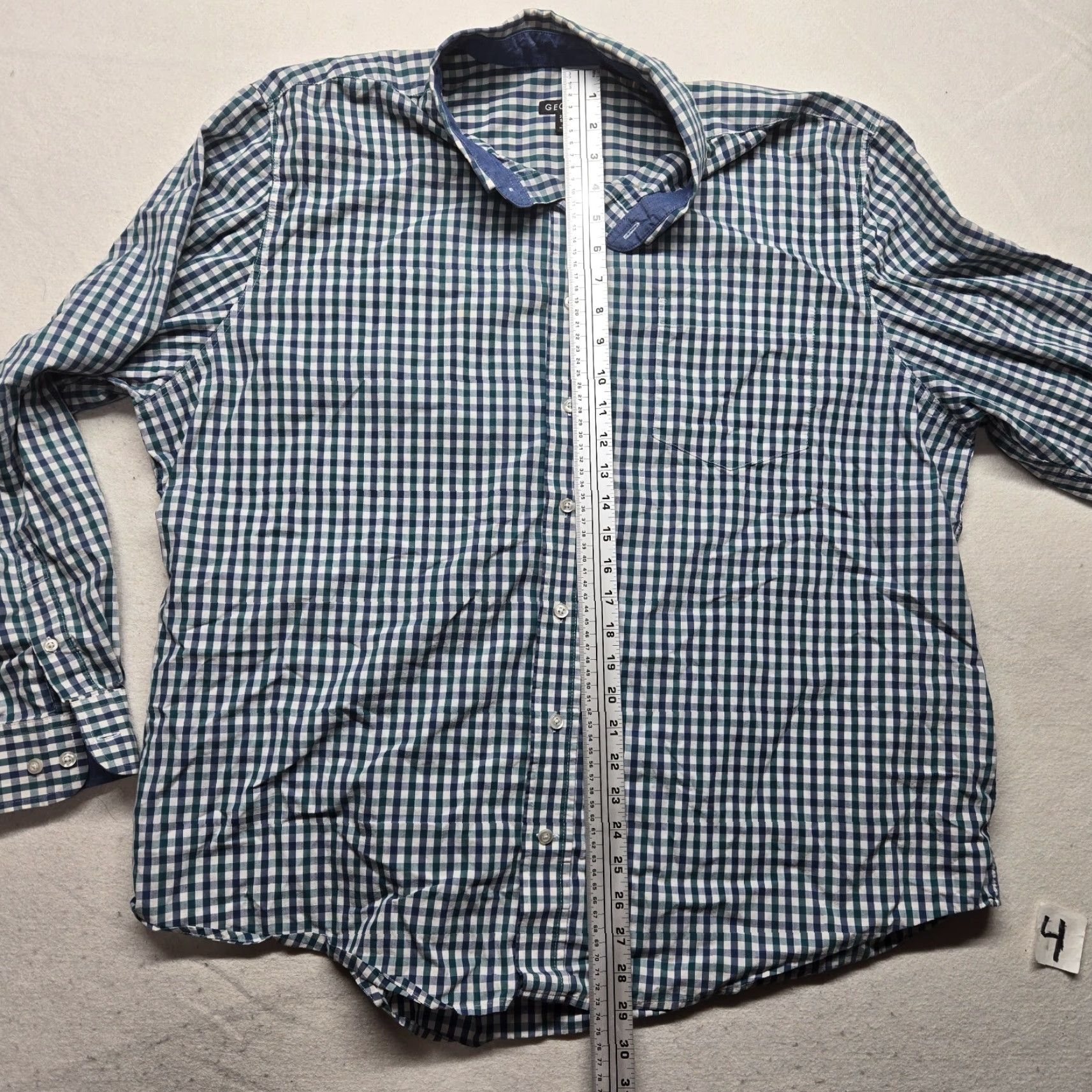 George George Shirt Button-Up Short Sleeve Blue White Check Pocket Adult Men's 2XL Size US XXL / EU 58 / 5 - 5 Thumbnail