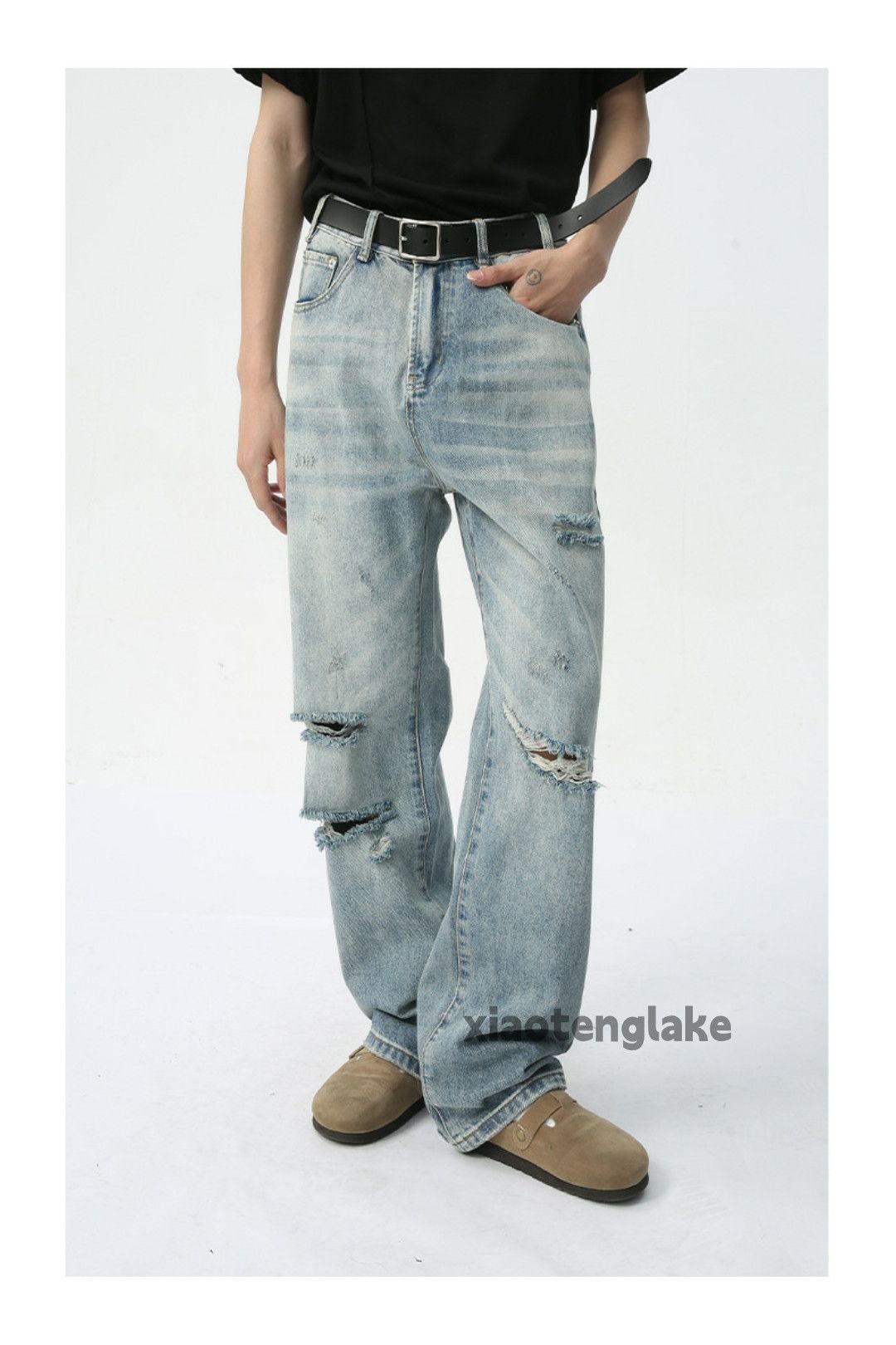 Jean × Vintage washed faded skate hiphop damaged ripped jeans Size US 33 - 2 Thumbnail