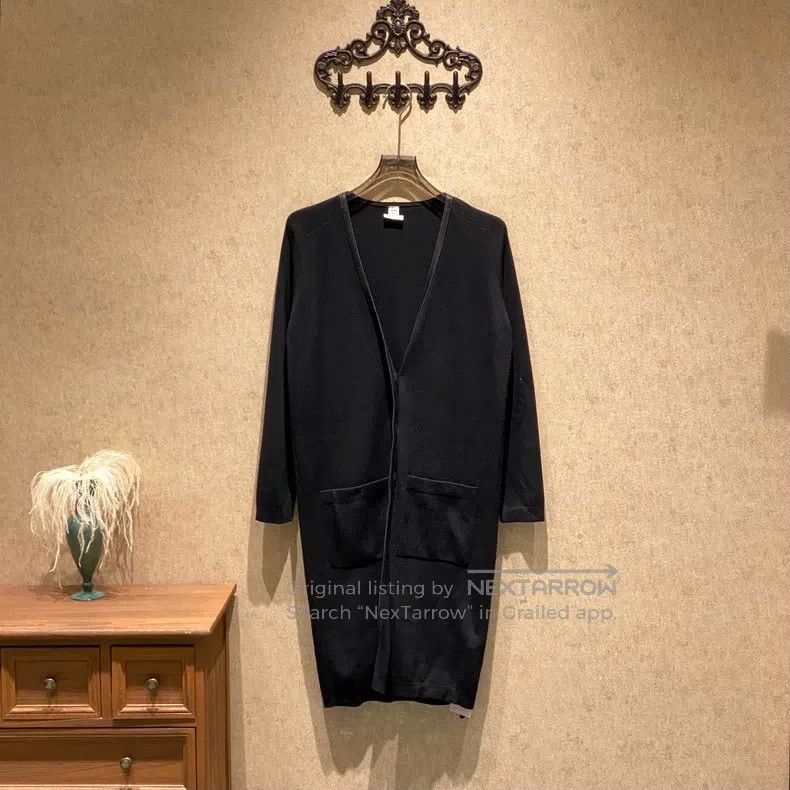 Hermes Hermes Black Leather Trim Long Wool Knit Cardigan Size XS / US 0-2 / IT 36-38 - 1 Thumbnail
