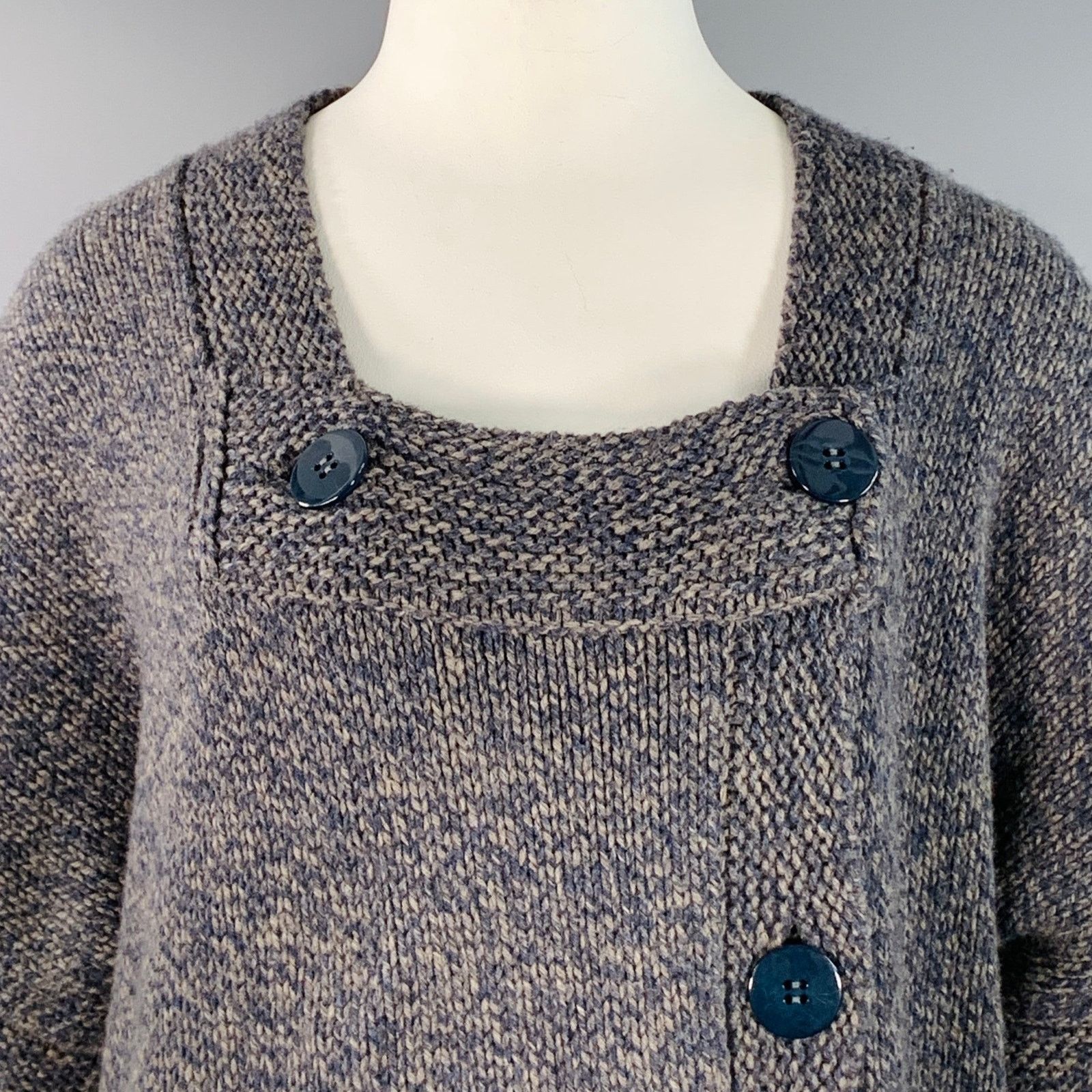 Stella McCartney Size L Grey Navy Wool Cashmere Melange Knit Coat Size L / US 10 / IT 46 - 2 Thumbnail