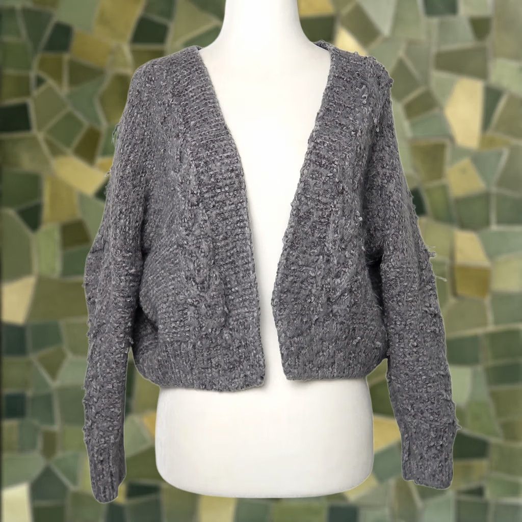 Vintage Grey chenille knit fuzzy textured cropped cardigan sweater M Size M / US 6-8 / IT 42-44 - 1 Thumbnail