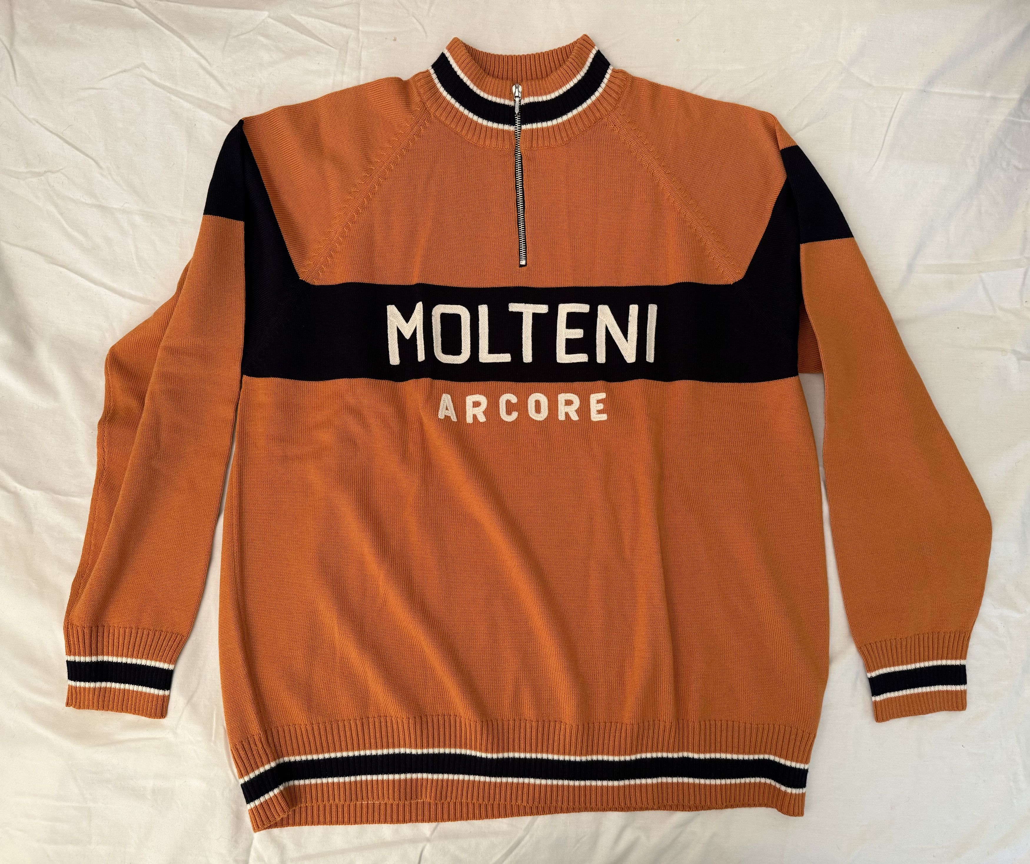 image of Cashmere Wool Woolistic 1/4 Zip Molteni Cycling Sweater in Orange, Men's (Size 2XL)