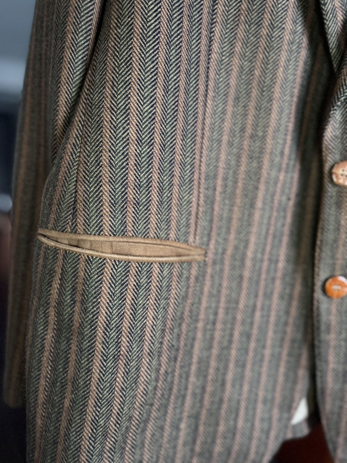 Yves Saint Laurent Vintage YSL Blazer Brown Herringbone Wool Leather Buttons IT Size 44S - 15 Thumbnail