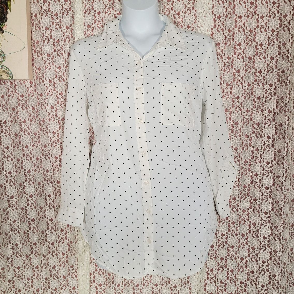 Faded Glory NWT faded glory white polka dot button down shirt size large Size L / US 10 / IT 46 - 1 Thumbnail