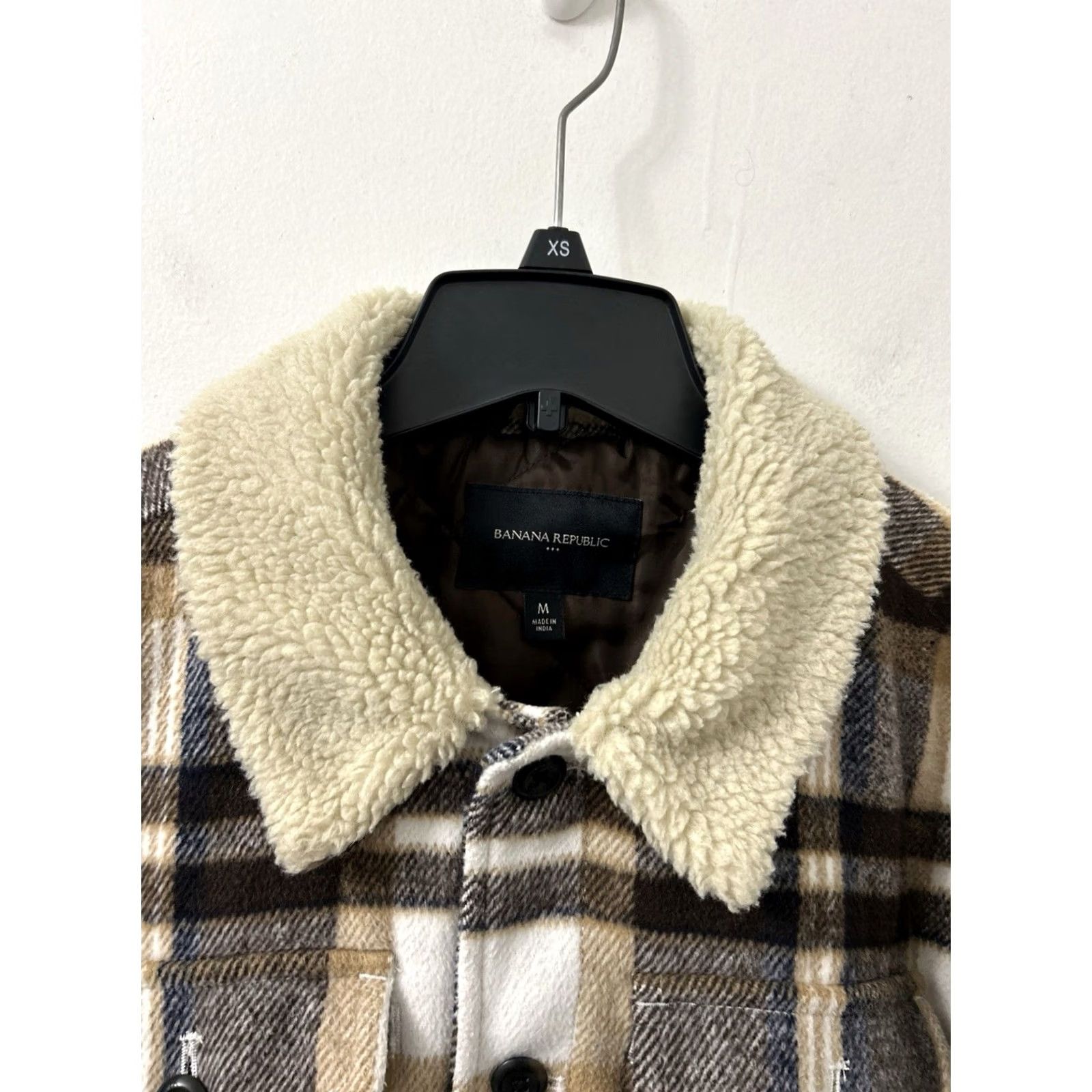 Banana Republic VINTAGE Banana Republic Jacket Mens M Brown Plaid Wool Sherpa Collar Pockets L/S Size US M / EU 48-50 / 2 - 7 Thumbnail
