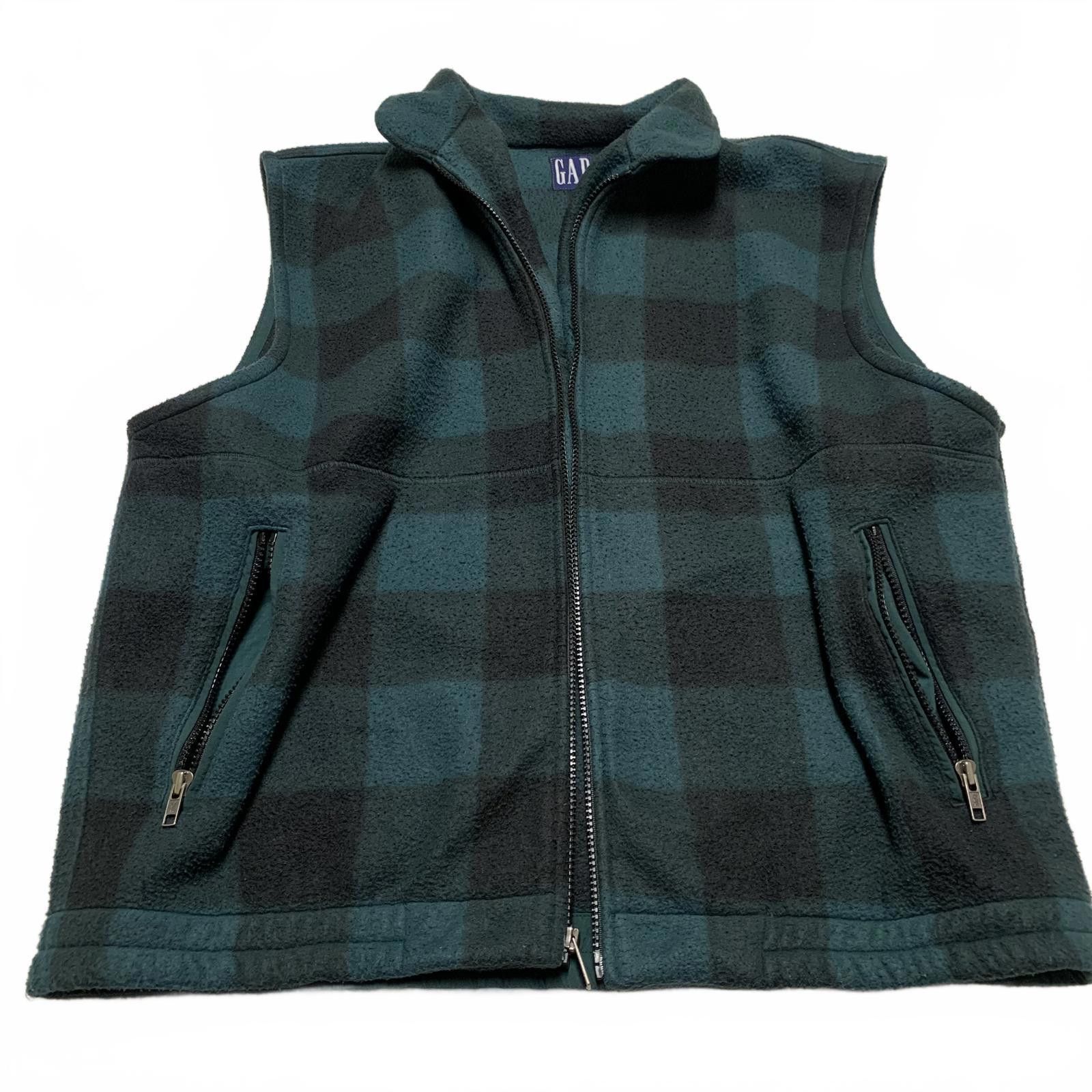 Gap GAP Men's Large Buffalo Plaid Green Black Fleece Vest Size US L / EU 52-54 / 3 - 4 Thumbnail