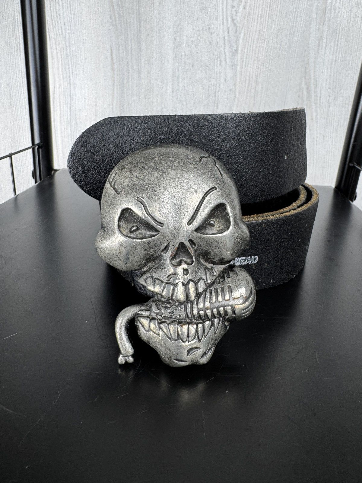 Other Knucklehead Skull buckle men’s genuine leather black belt Size 36 - 2 Thumbnail