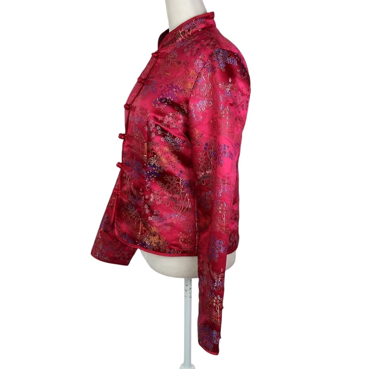 Old Navy VINTAGE Old Navy Pink Satin Embroidered Asian-Inspired Jacket M Women's Short Sleeve Silk? Nylon? (Note: Please verify fabric) Size M / US 6-8 / IT 42-44 - 3 Thumbnail