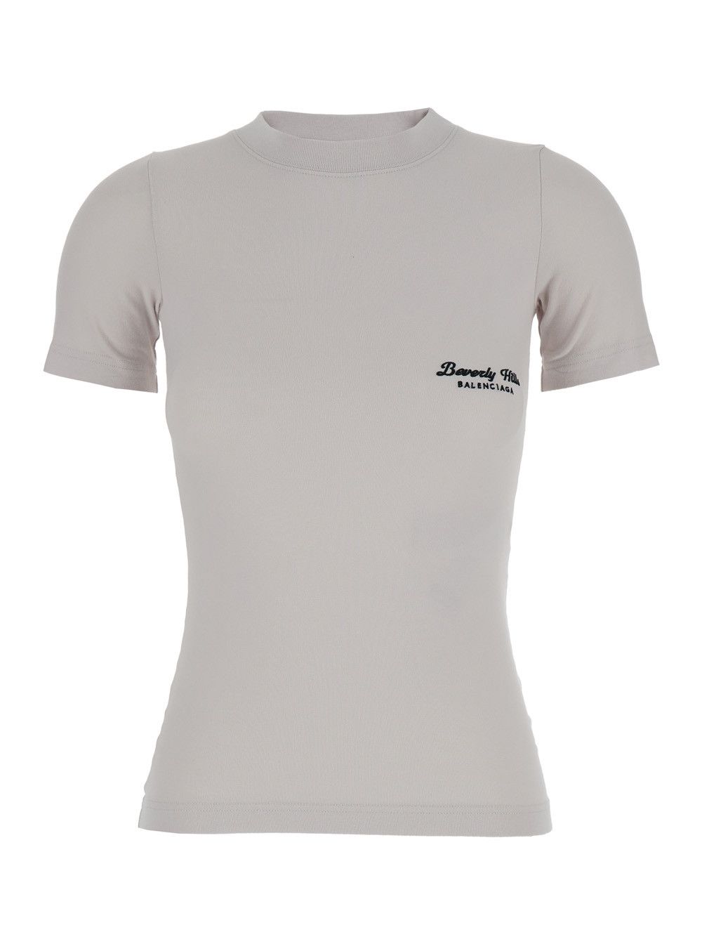 Off White T-Shirt with Beverly Hills Embroidery in Peeling Stretch Jersey Woman