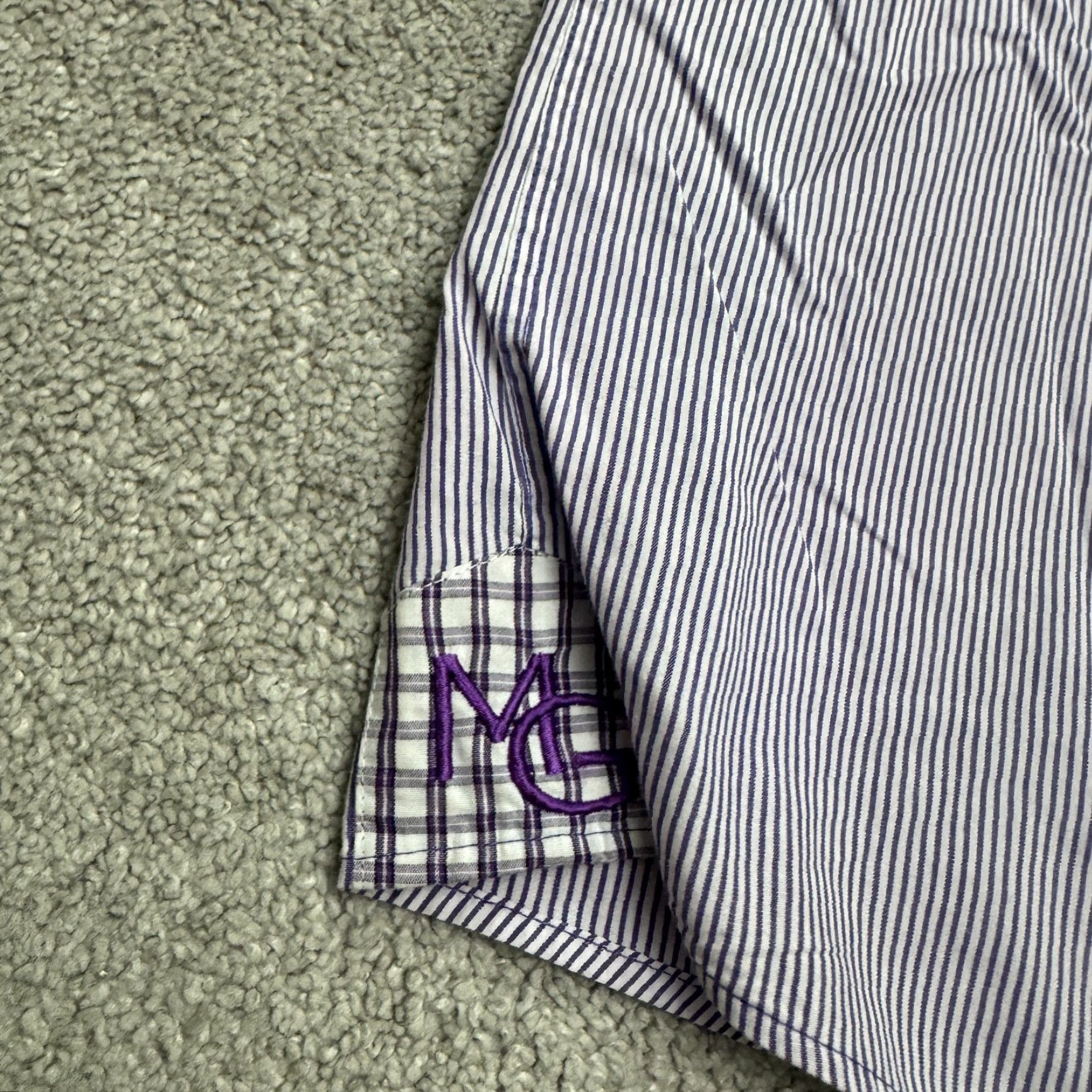 Vintage Martin Gordon Contemporary Fit Shirt Mens Large Purple Pinstriped Cotton-Poly Button-Up Long Sleeve 44in Chest Classic Preppy Mens Size US L / EU 52-54 / 3 - 5 Thumbnail