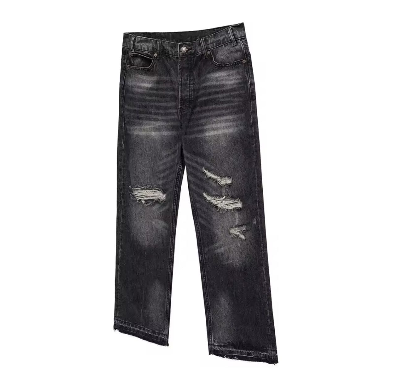 Denime × Jean Streetwear Damaged Hole Washed Baggy Jeans Size US 35 - 6 Thumbnail